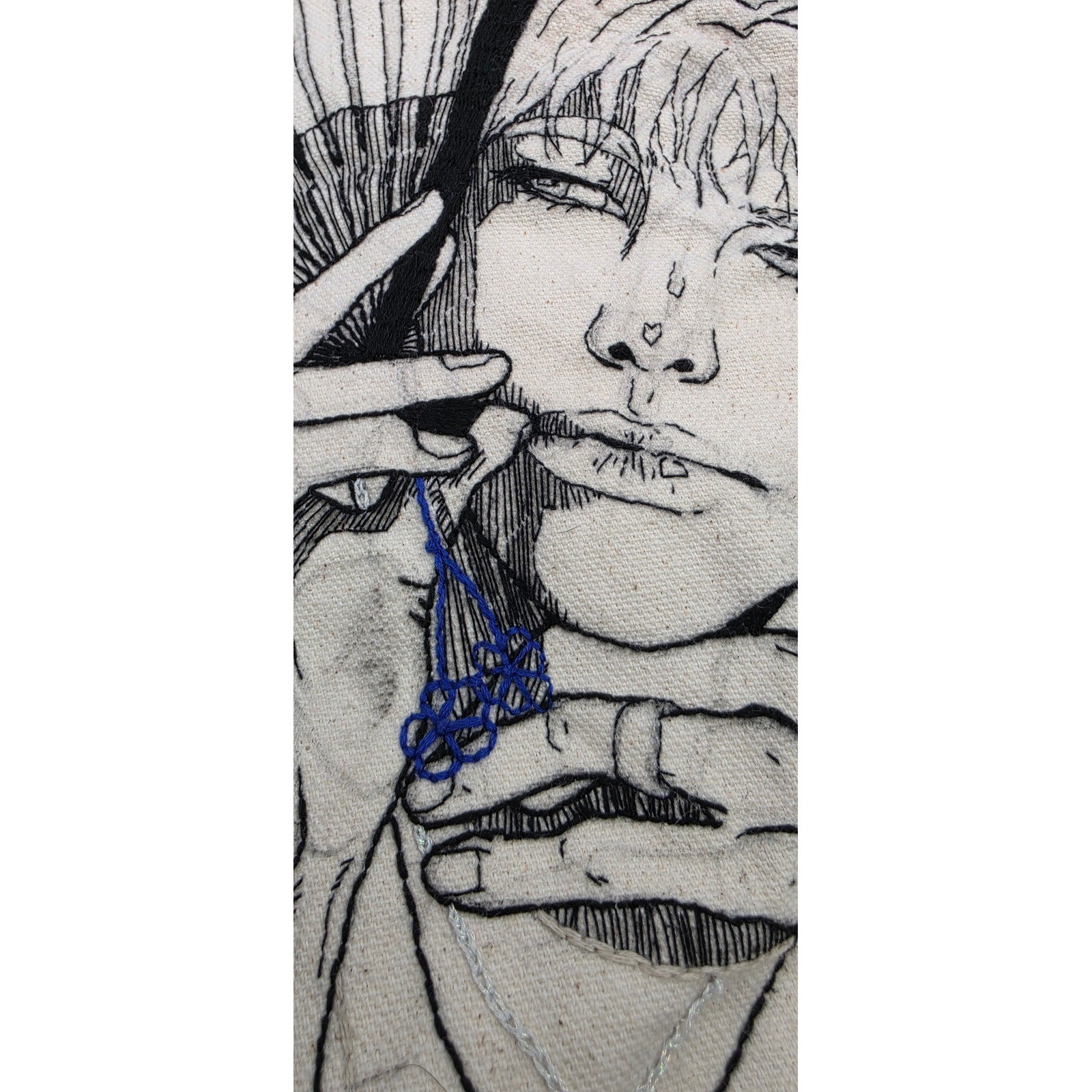 Hand Embroidered Anime Line Art Canvas Tote Bag KPOP BTS Jimin Beaded unfinished