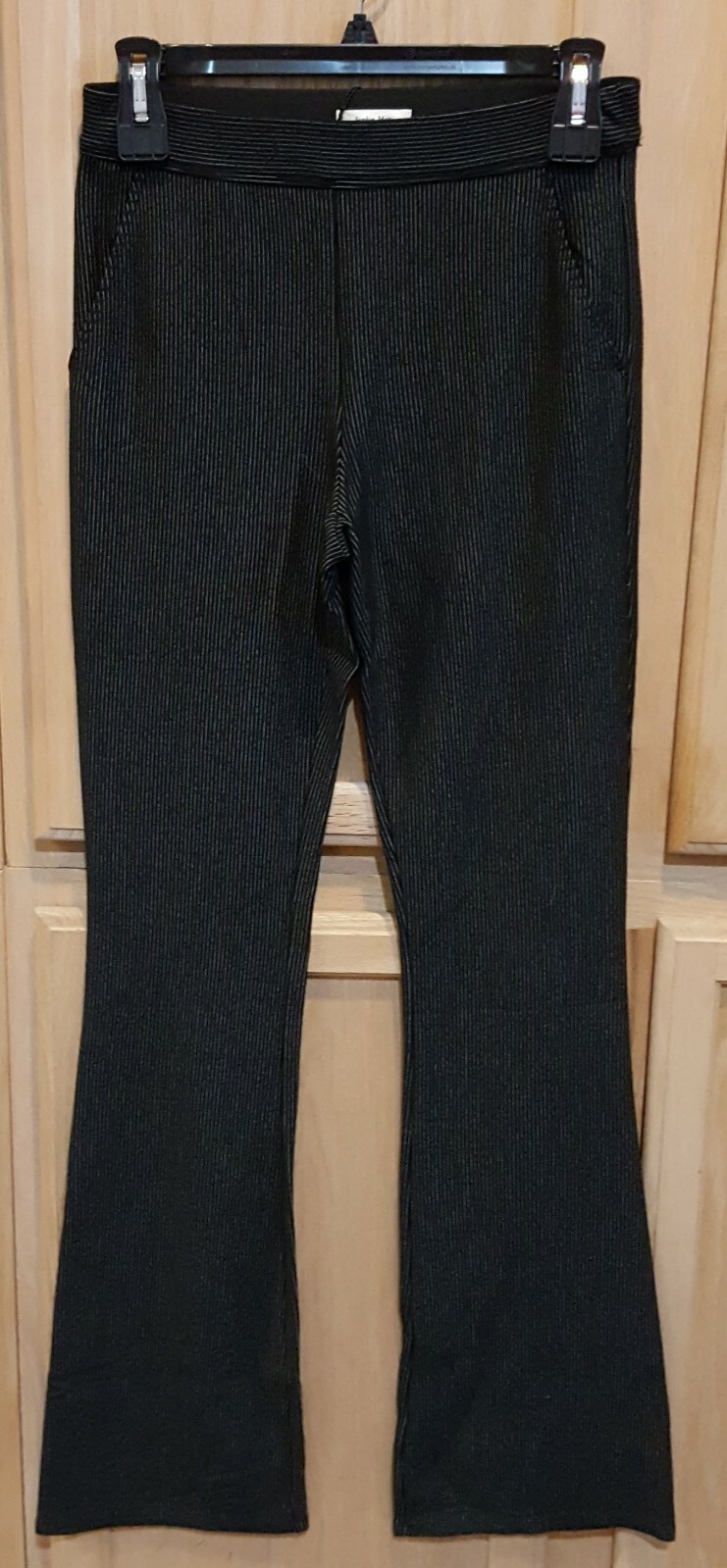 Sophie Max Studio 3B11A04 Black Pinstripe Stretch Rayon Flare Leg Pant w/Pockets