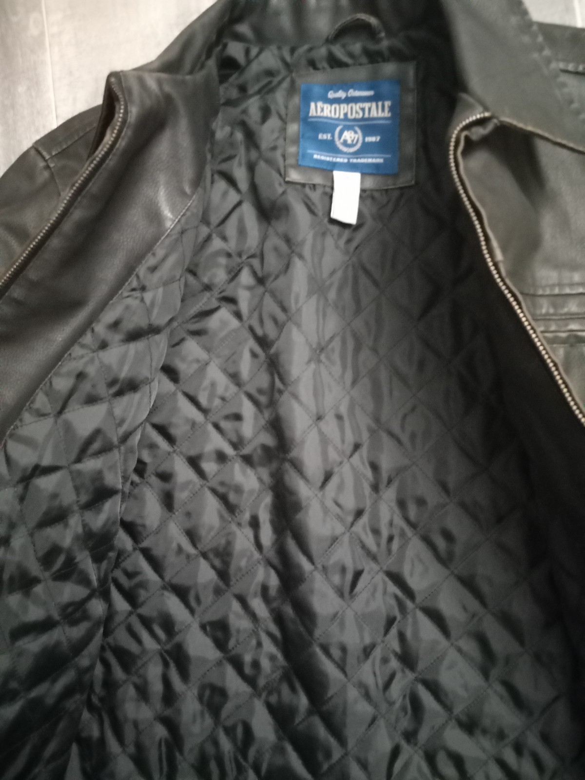 Aeropostale PU/PVC Faux Leather Jacket Mens Size M Dark Brown Full Zip Biker