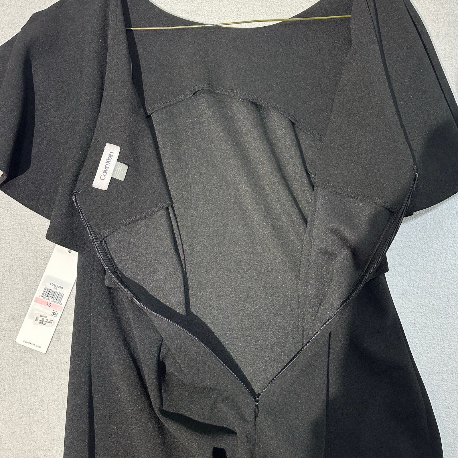 Calvin Klein Black Ruffle Flutter Sleeve V-Neck Sheath Knee Length Dress Size 10