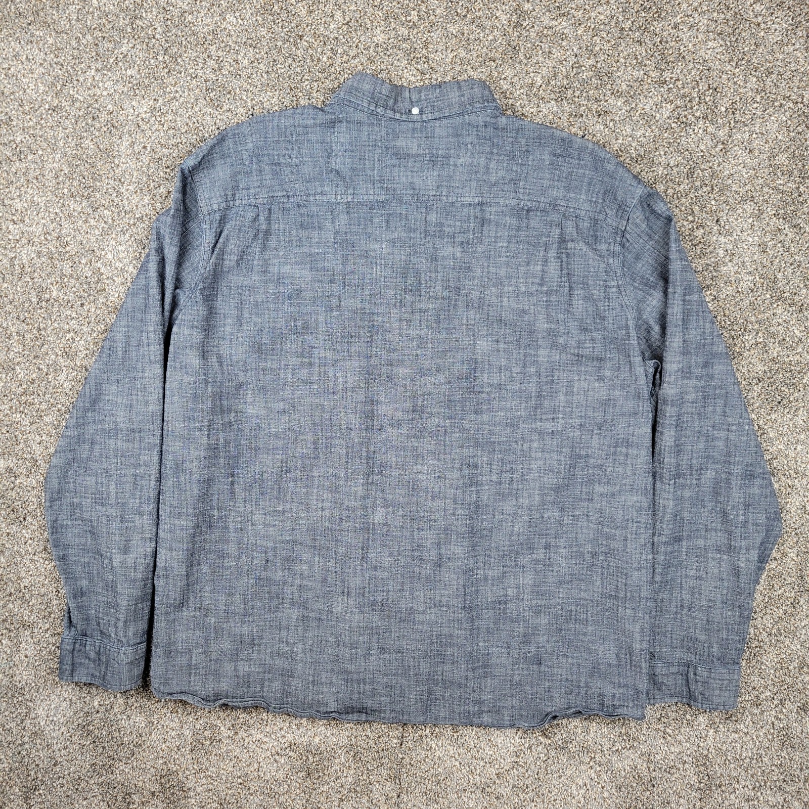 LL Bean Chambray Shirt Mens 2XL Blue Long Sleeve Pocket Slightly Fitted Stretch