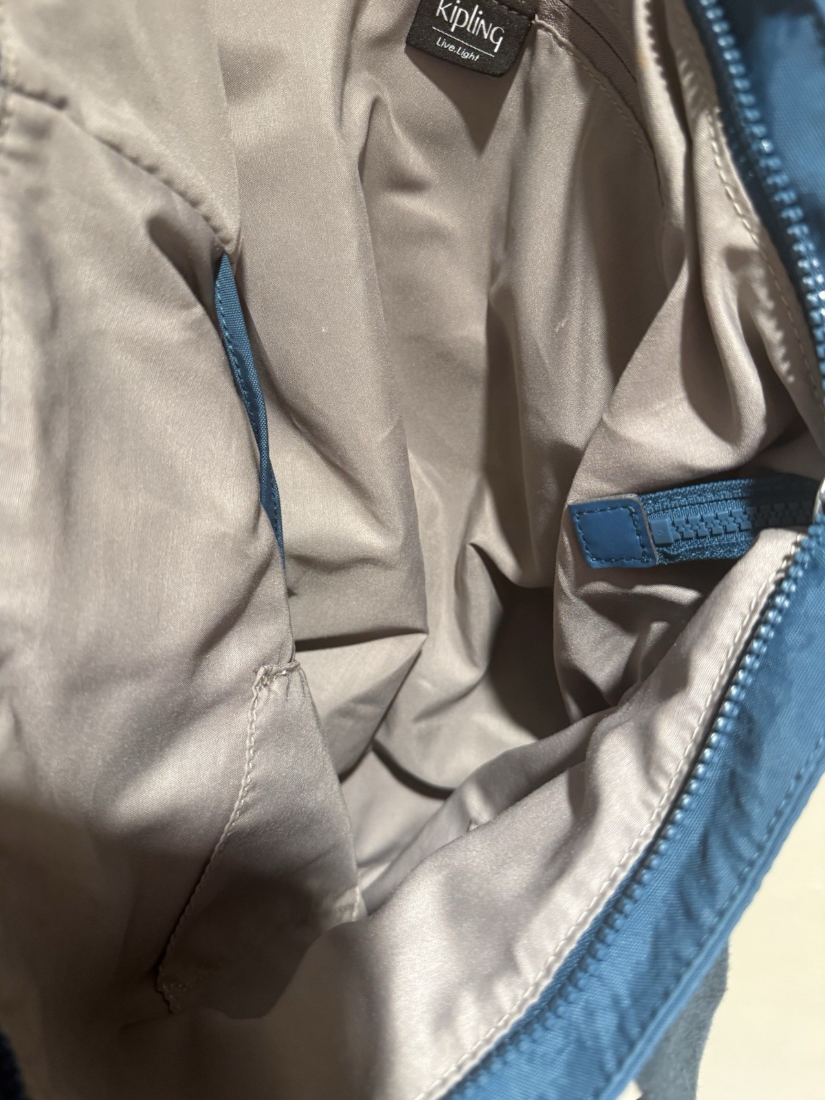 Kipling Asseni Blue Crinkle Nylon Tote Bag Crossbody Purse Rubber Monkey Fob