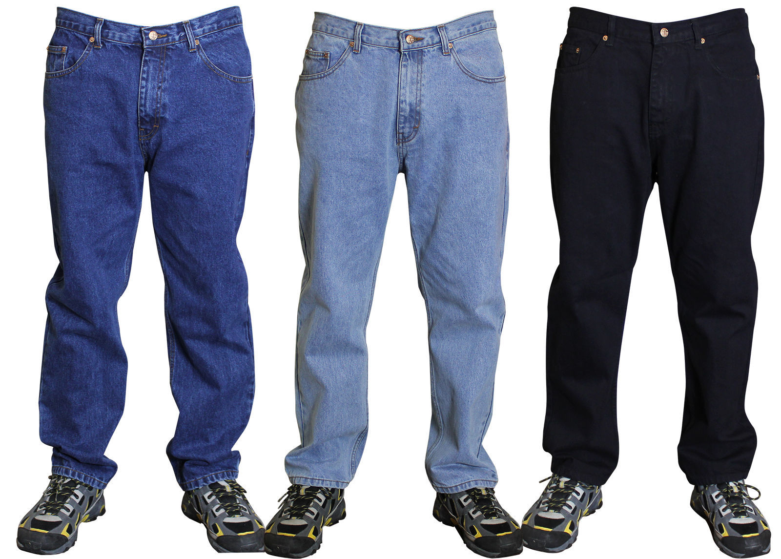 NEW MENS BASIC HEAVY DUTY REGULAR STRAIGHT FIT DENIM JEANS HARD WEARING 30″-48″