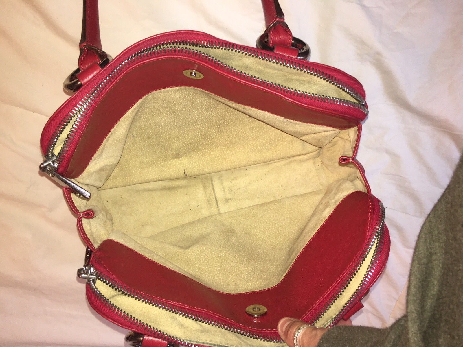 MARC JACOBS Multi-pocket Push Lock Red Leather Satchel Purse Bag