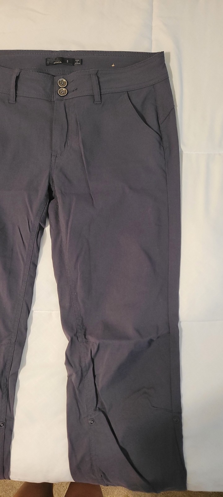 PrAna Halle Pants Womens 8 Gray Bootcut Roll Up Snap Stretch Zion Outdoor Hiking