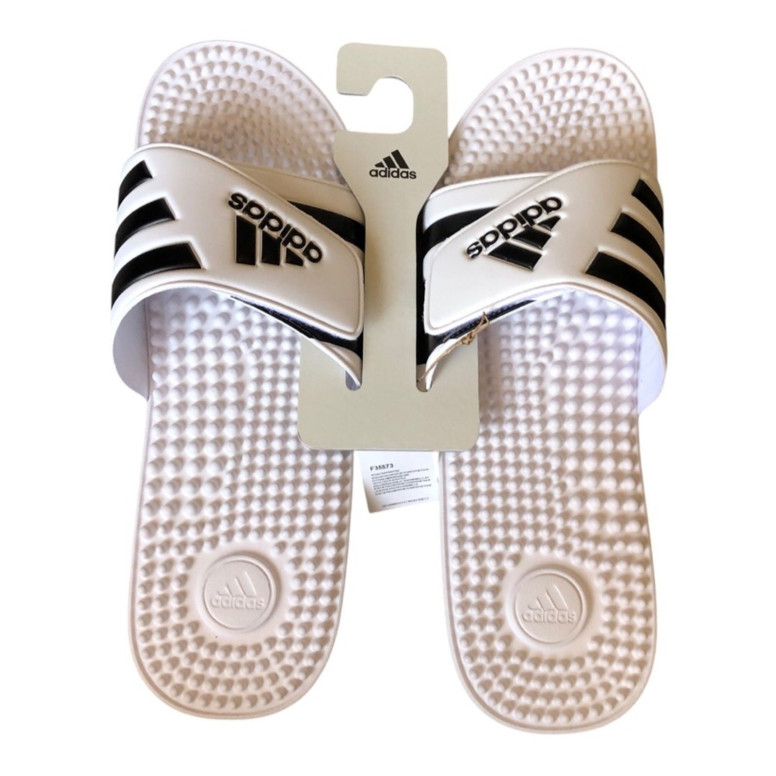 Adidas Adissage Massage Slides White Black Post Workout Recovery Sandals Size 17