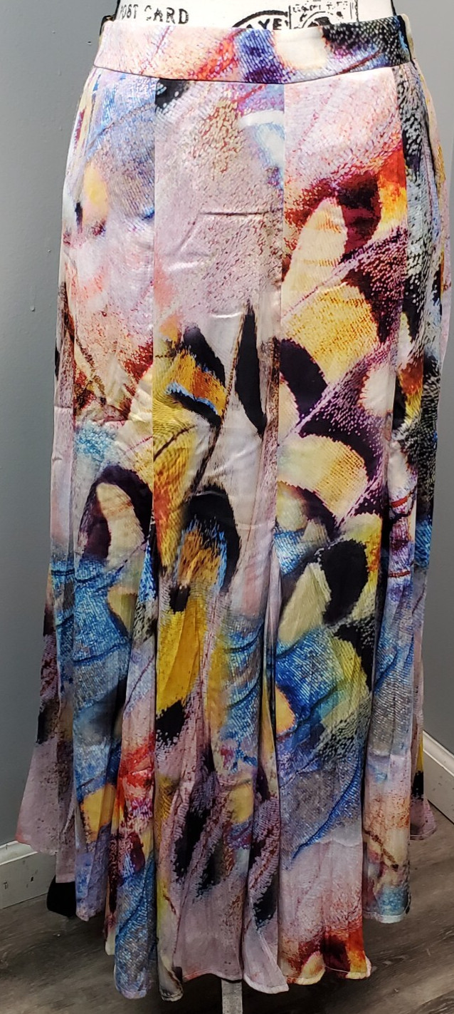 Anthropologie Maxi Skirt Women’s 6 Multi Watercolor Art Lined Swing Hem Side Zip