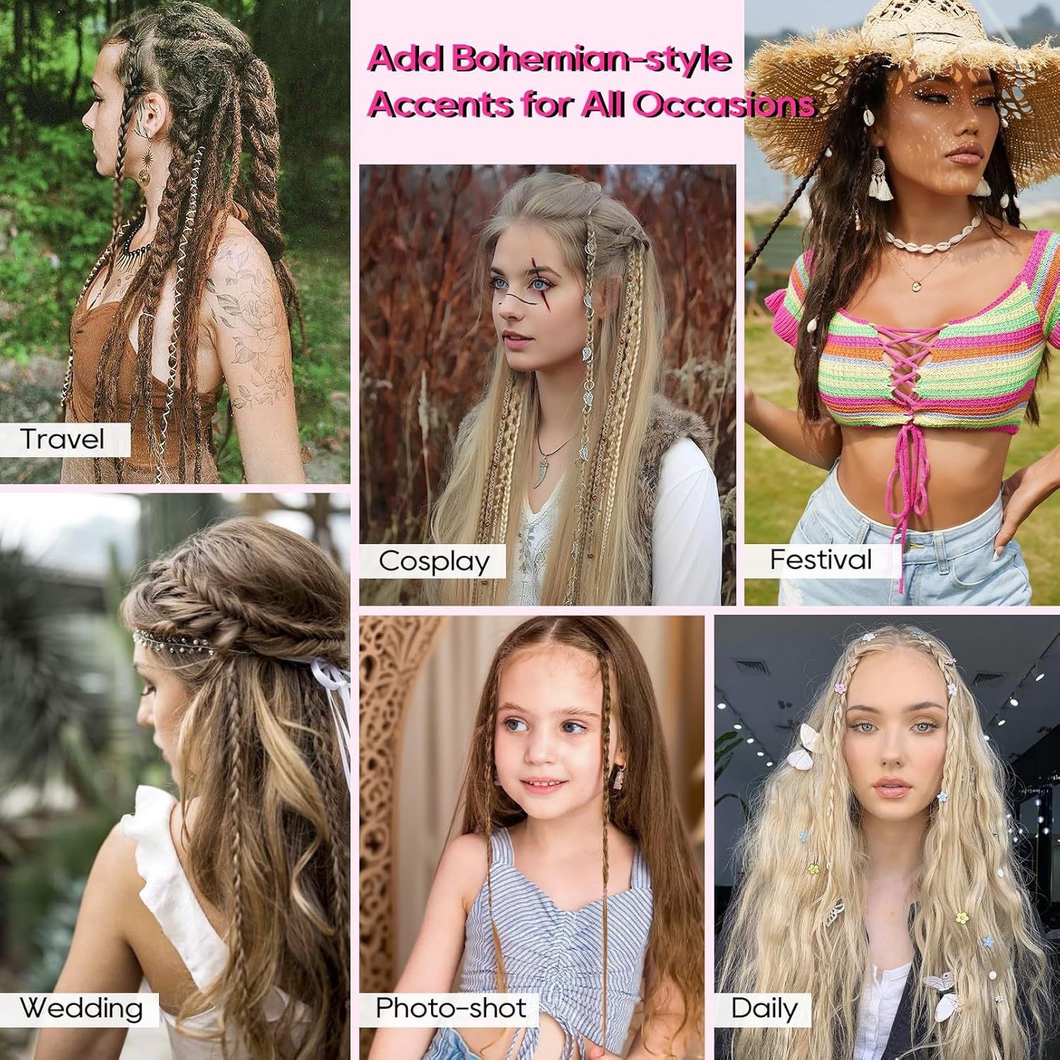 New! A pair(2 sets) Boxing Braid Synthetic Hair Bohemian Extension Clip in