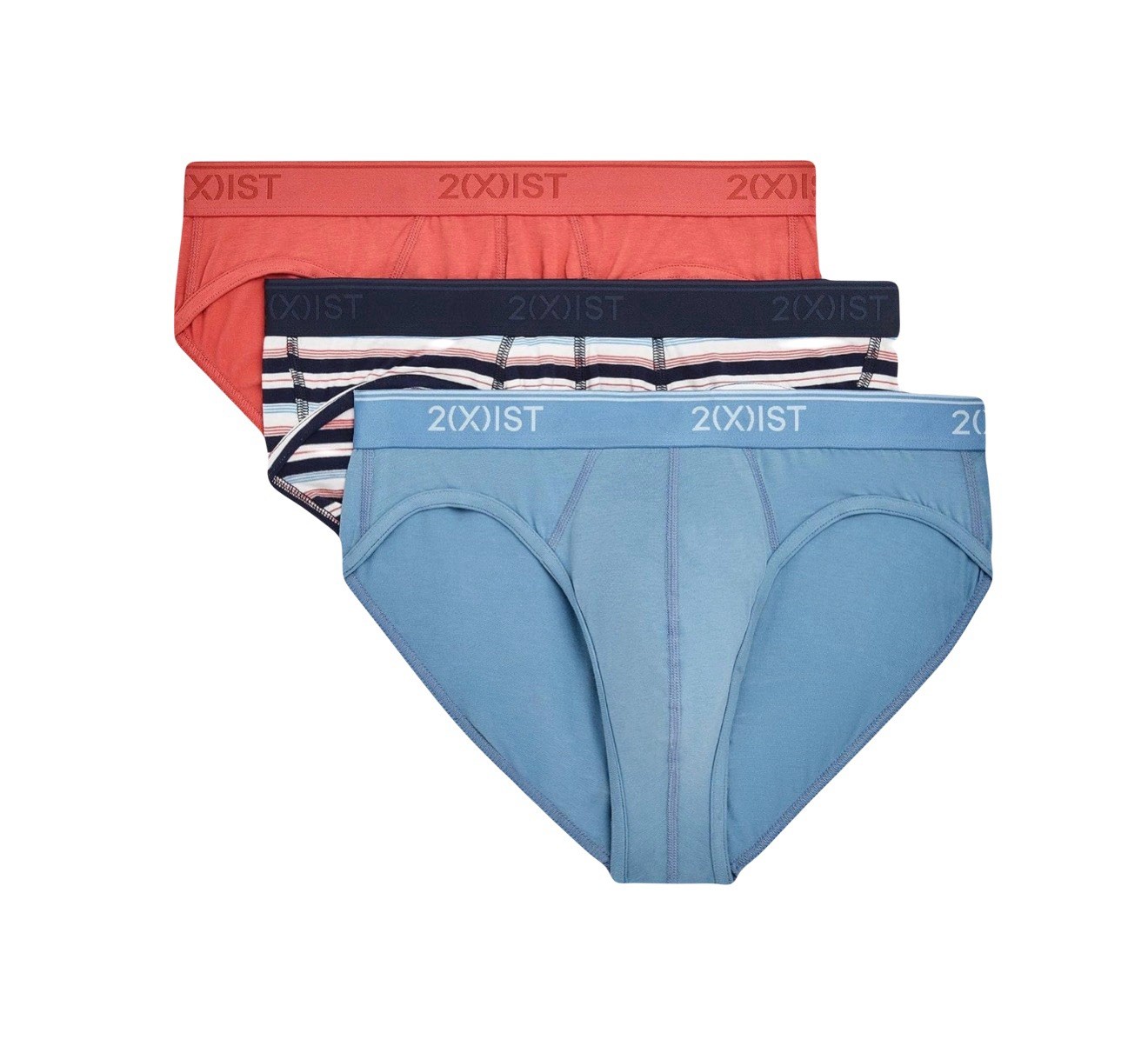 NWT 2(x)ist. 3 Pack. Breathable Stretch No Show Briefs. Red Striped. MSRP $39.00