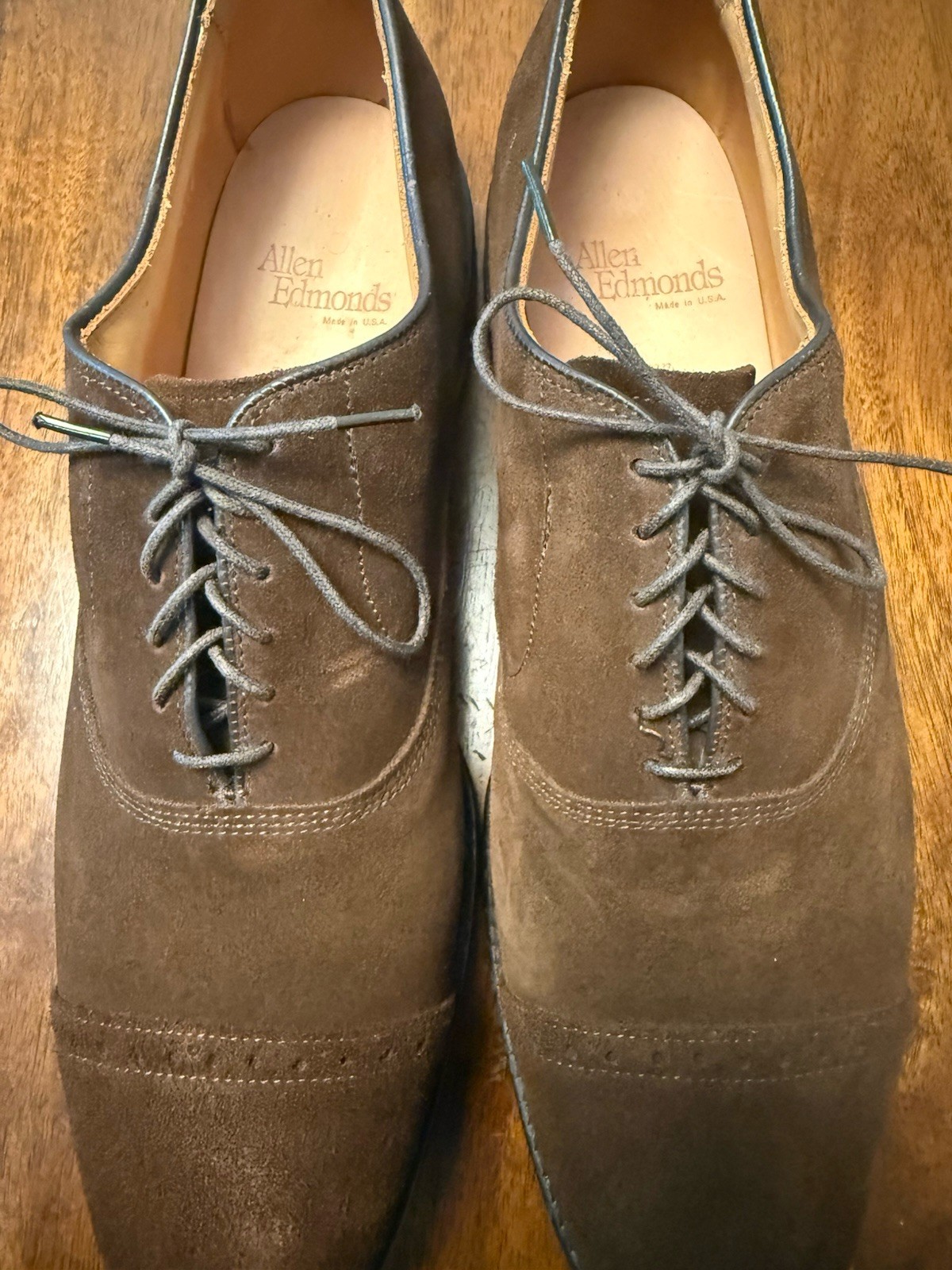 ALLEN EDMONDS BYRON, BROWN LEATHER SUEDE CAP TOE , SIZE 11.5 R