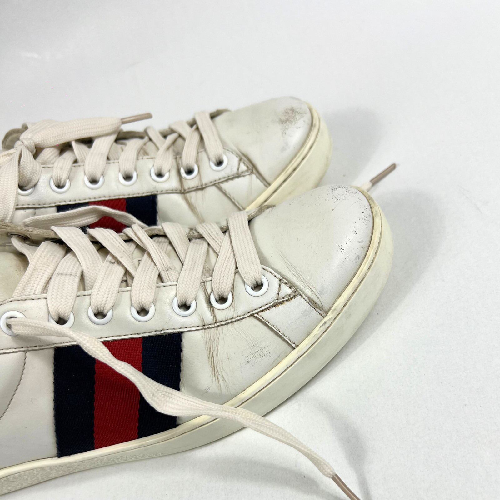 Gucci Ace Web Stripe Sneakers Men’s Size 6 White Leather Low Top Trainers Shoes