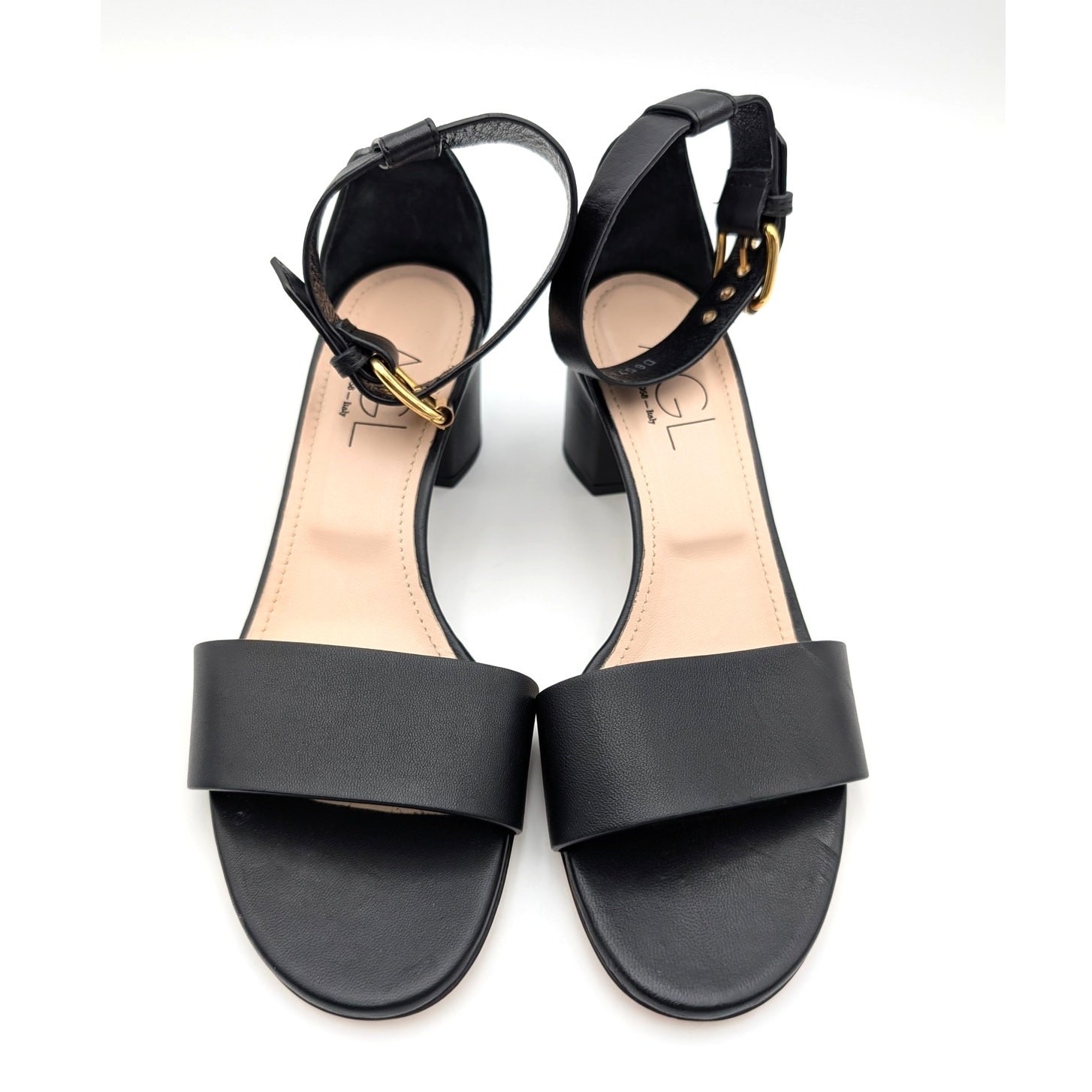 AGL Gala Block Heel Ankle Strap Sandals Open Toe Women’s Black Size US9 EU39