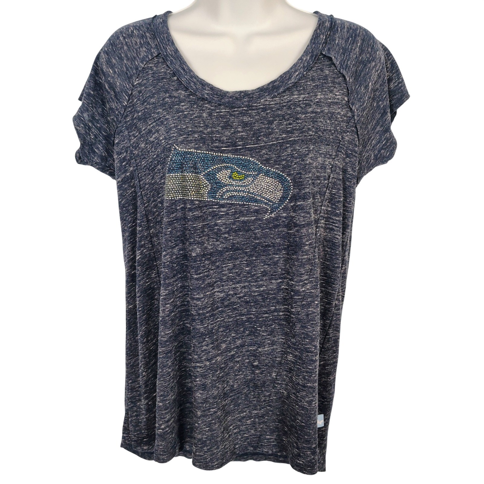 Touch Stadium Alyssa Milano Seattle Seahawks Rhinestone Logo Tee Navy Small