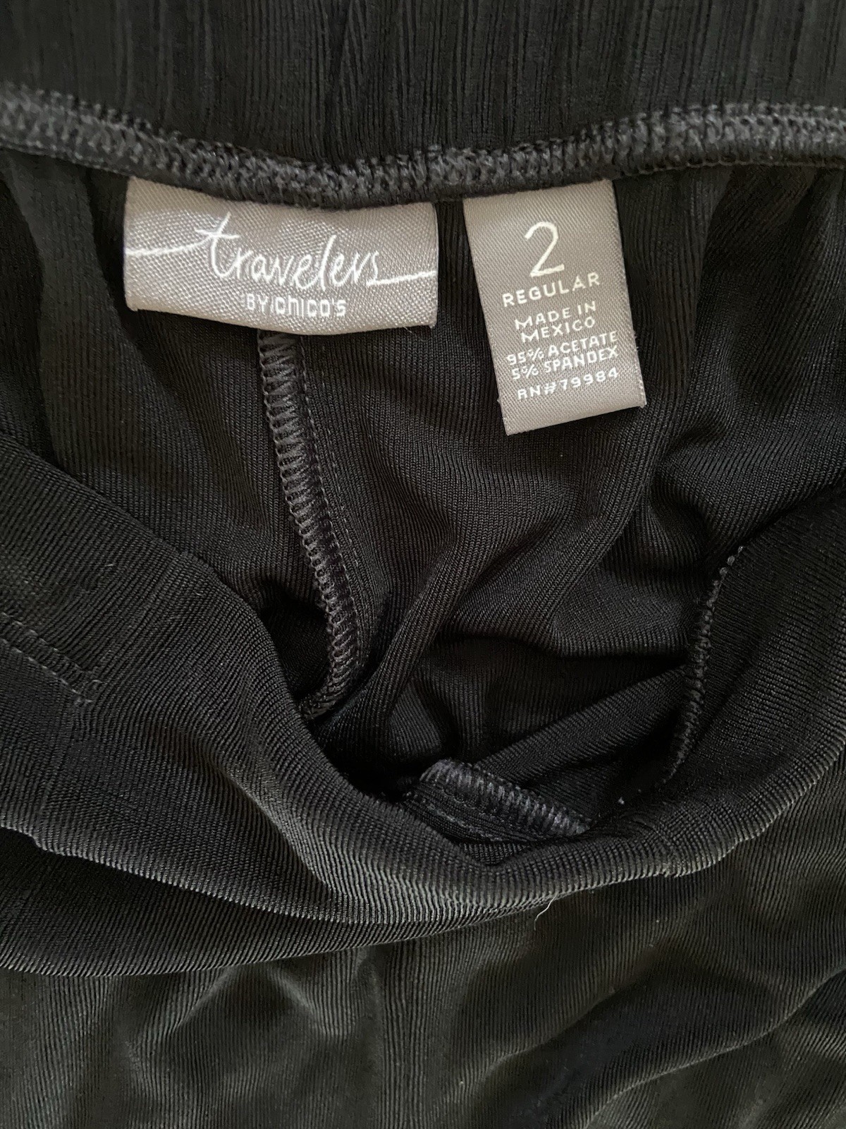 Chico’s Women’s Short Travelers Pants, Size 2 Regular Black, Pull-On Slinky Knit