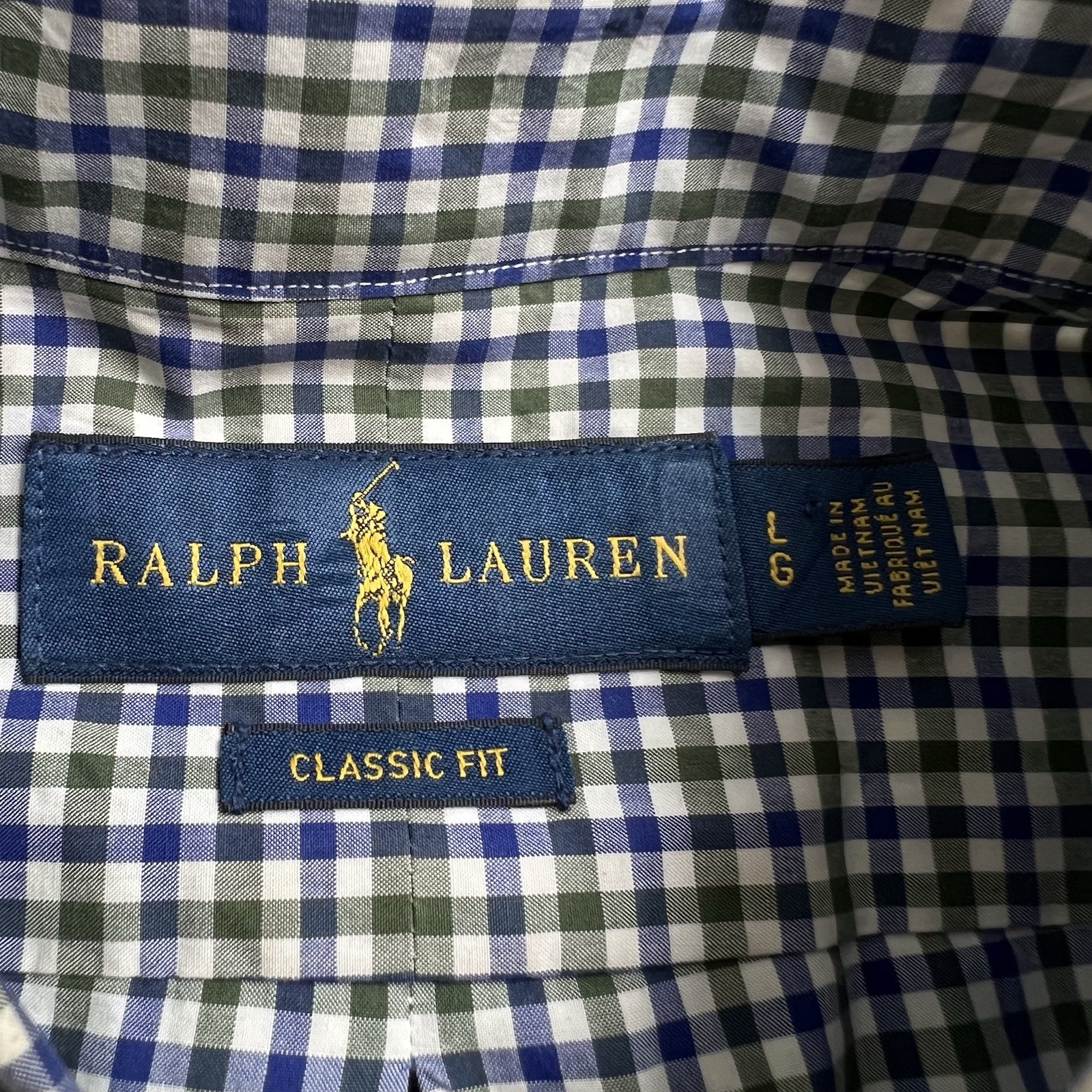 Ralph Lauren Mens Large Gingham Check Classic Fit Long Sleeve Button Down Shirt
