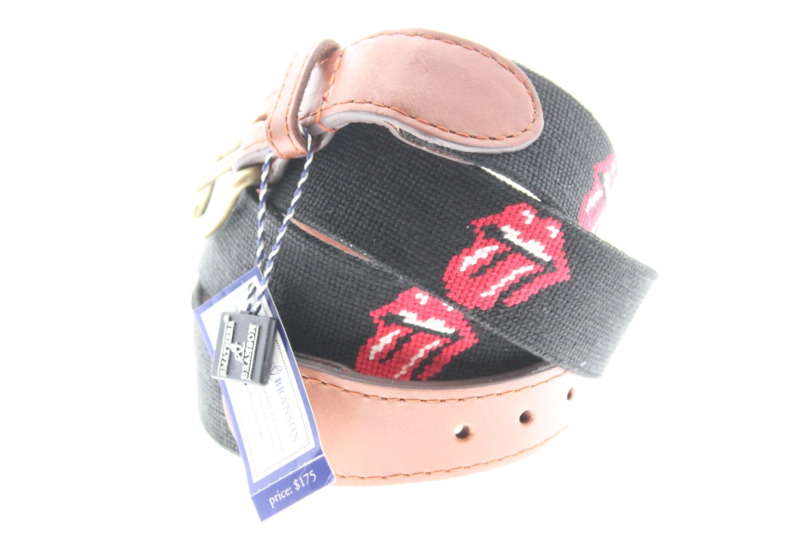NEW IN BOX! SMATHERS & BRANSON ROLLING STONES Men’s 42 Needlepoint Leather Belt