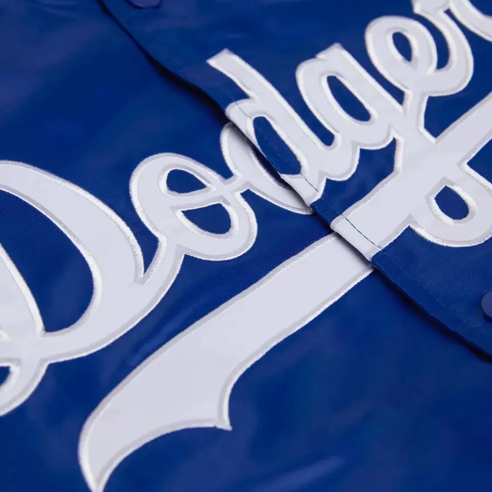 Men’s Los Angeles Dodgers Blue Satin Baseball Jacket Full-Snap Embroidery logos