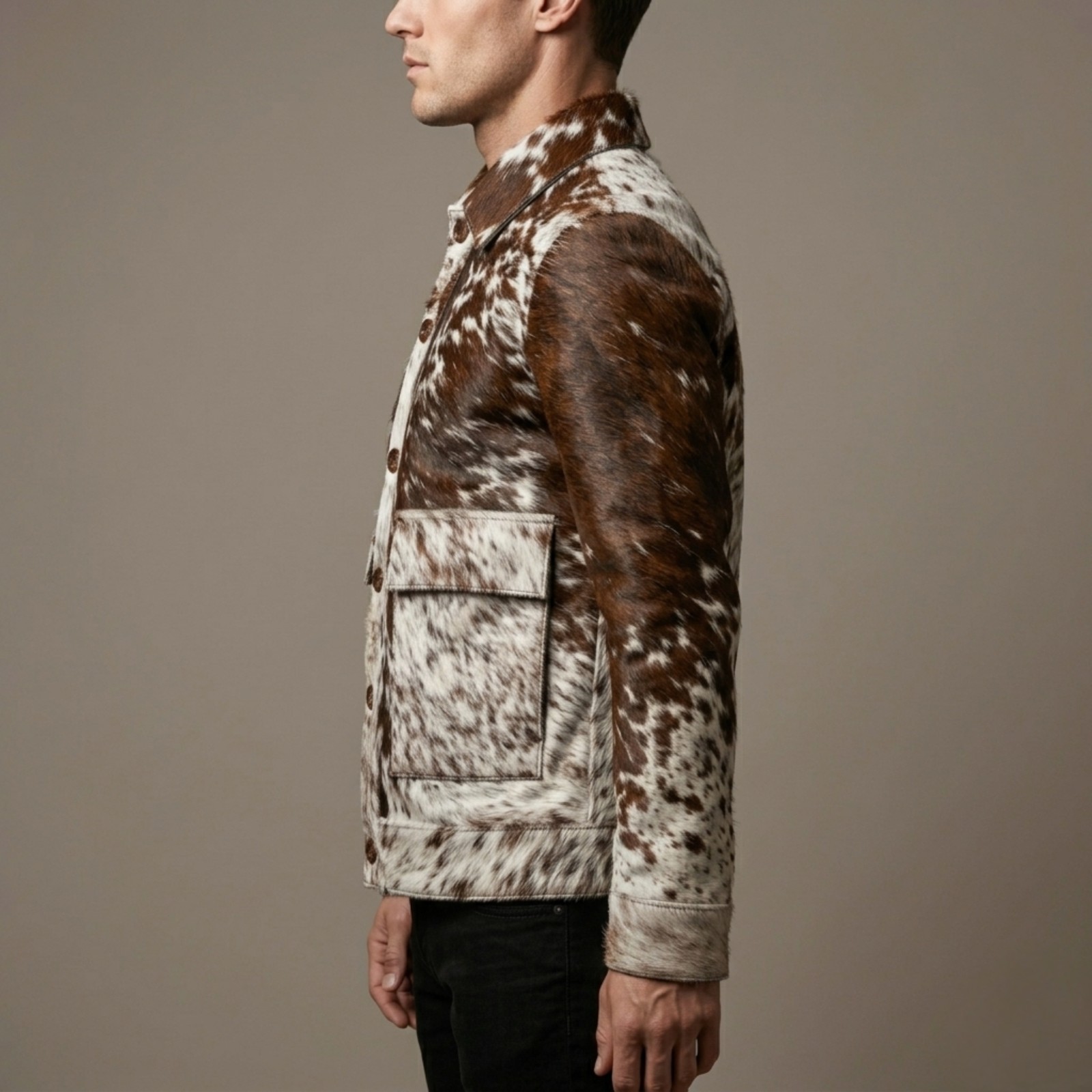 Men’s Brown White Cowhide Leather Jacket Hair On Hide Western Bomber Coat