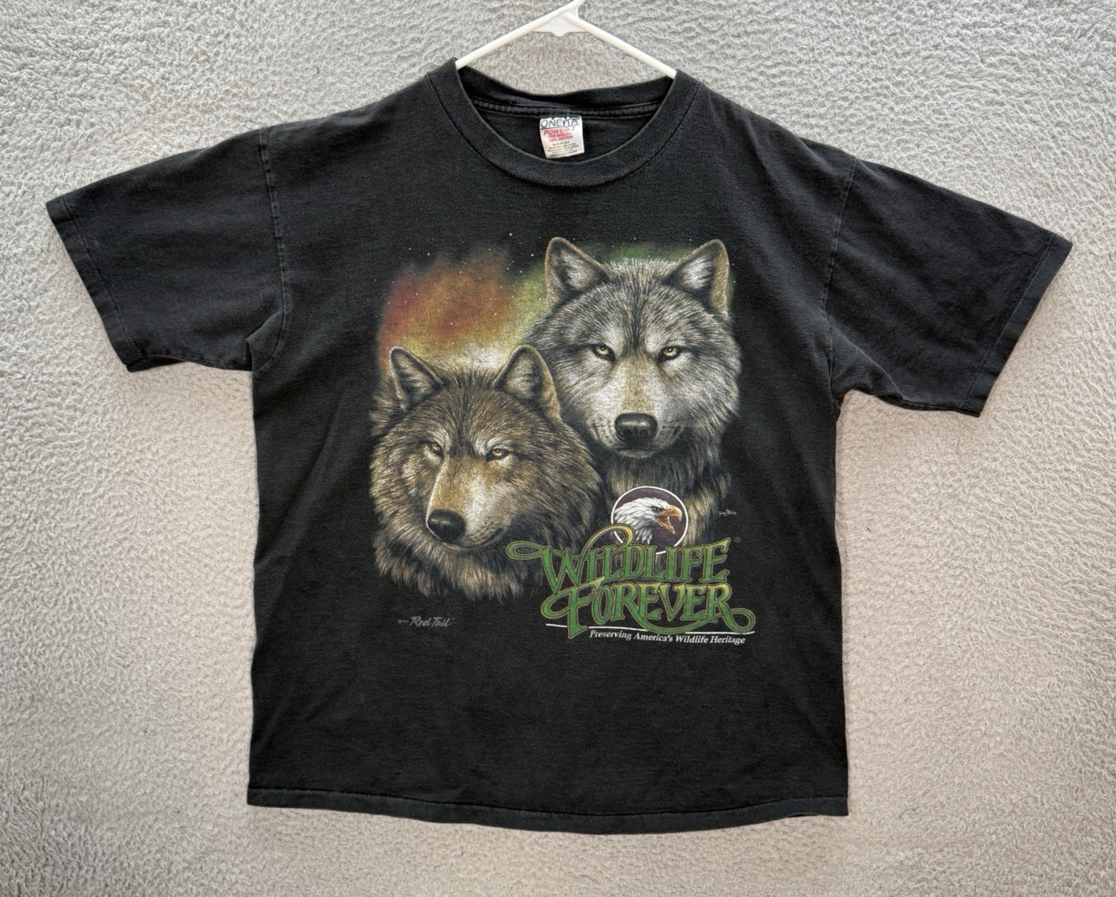 Vintage Oneita Shirt Mens Large Black Single Stitch Wolf Nature Grunge Faded 90s