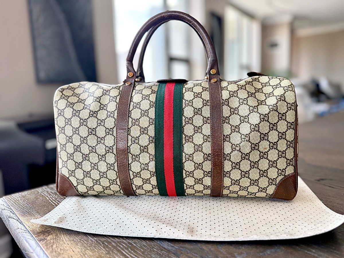 Gucci Sherry Line Boston Bag GG Supreme Monogram Brown Gold Hardware