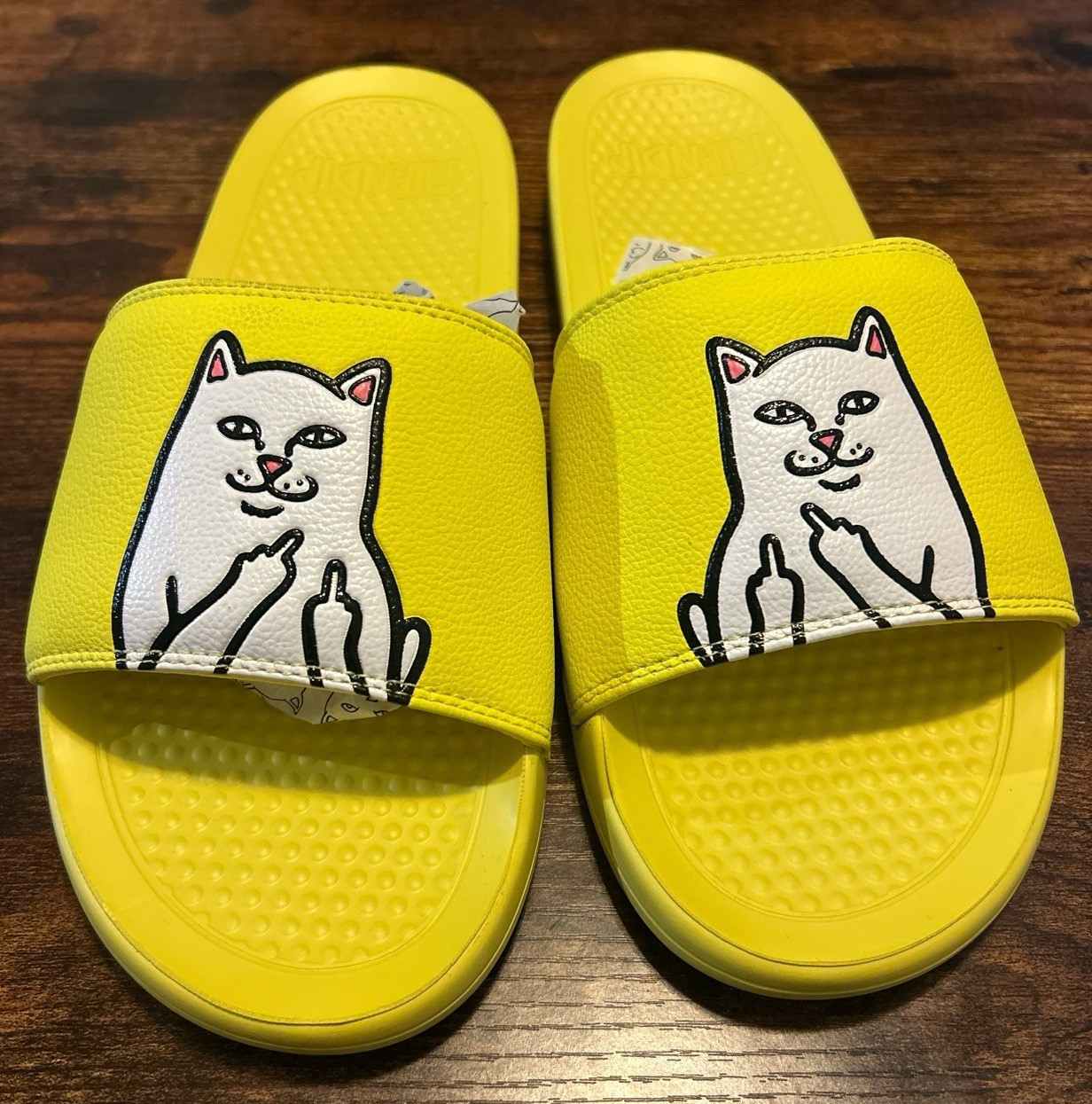 RIPNDIP Yellow Cat Graphic Slide Sandals Leather Women’s US 12 New w/ Box