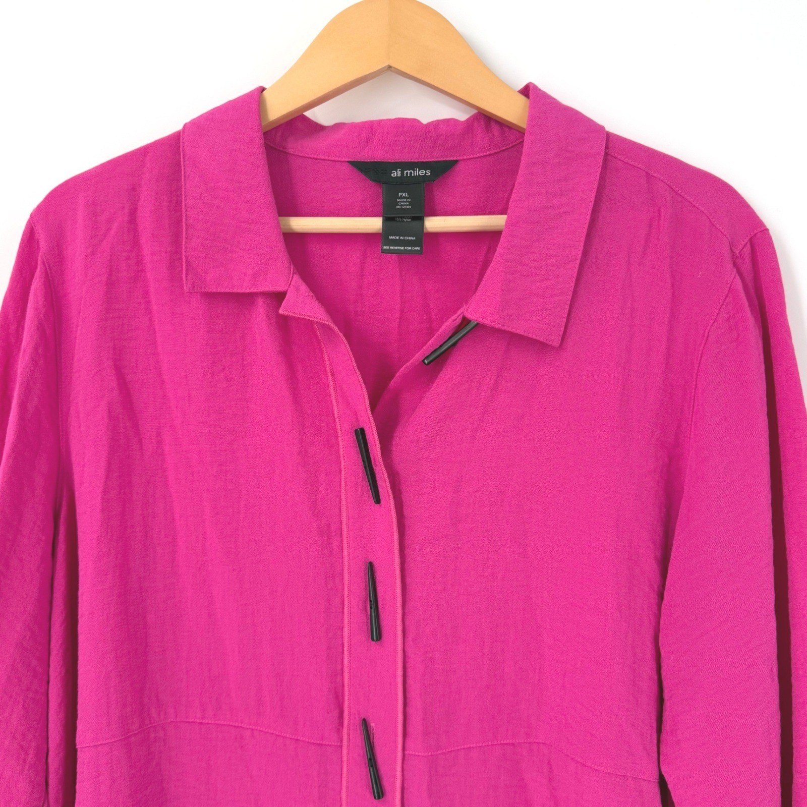 Ali Miles Toggle Button Front Blouse Top Women SZ Petite XL Pink Artsy Lagenlook