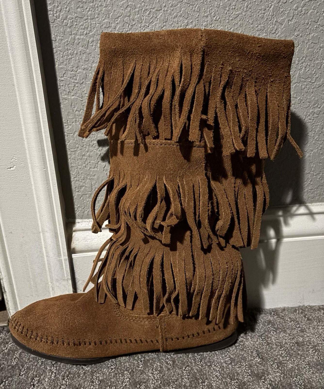 Minnetonka 1632 Women’s Brown Suede Fringe Mid-Calf Pull-On Boots US 7 M