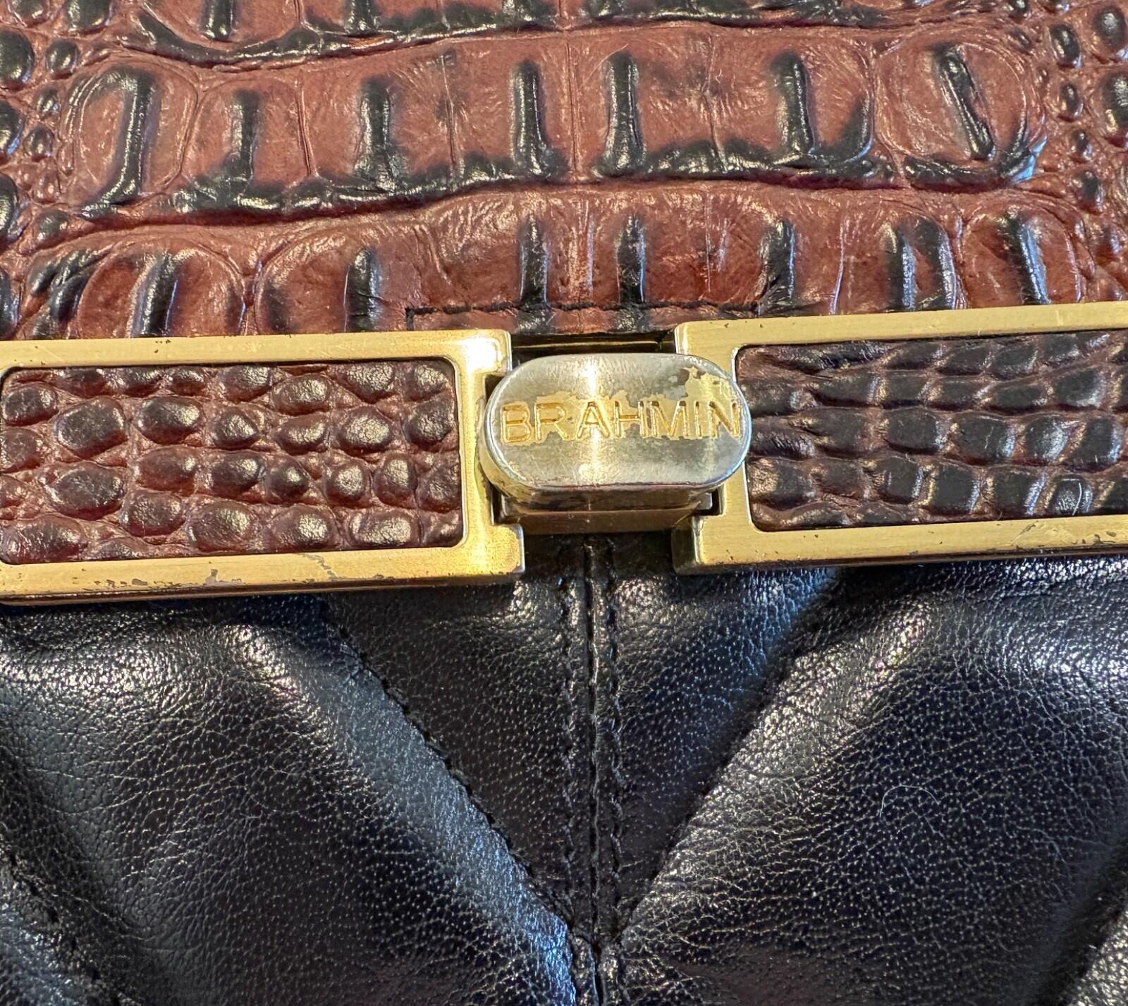 Brahmin Harrison Mixed-Media Shoulder Bag – Pecan Melbourne Croc-Embossed Leathe