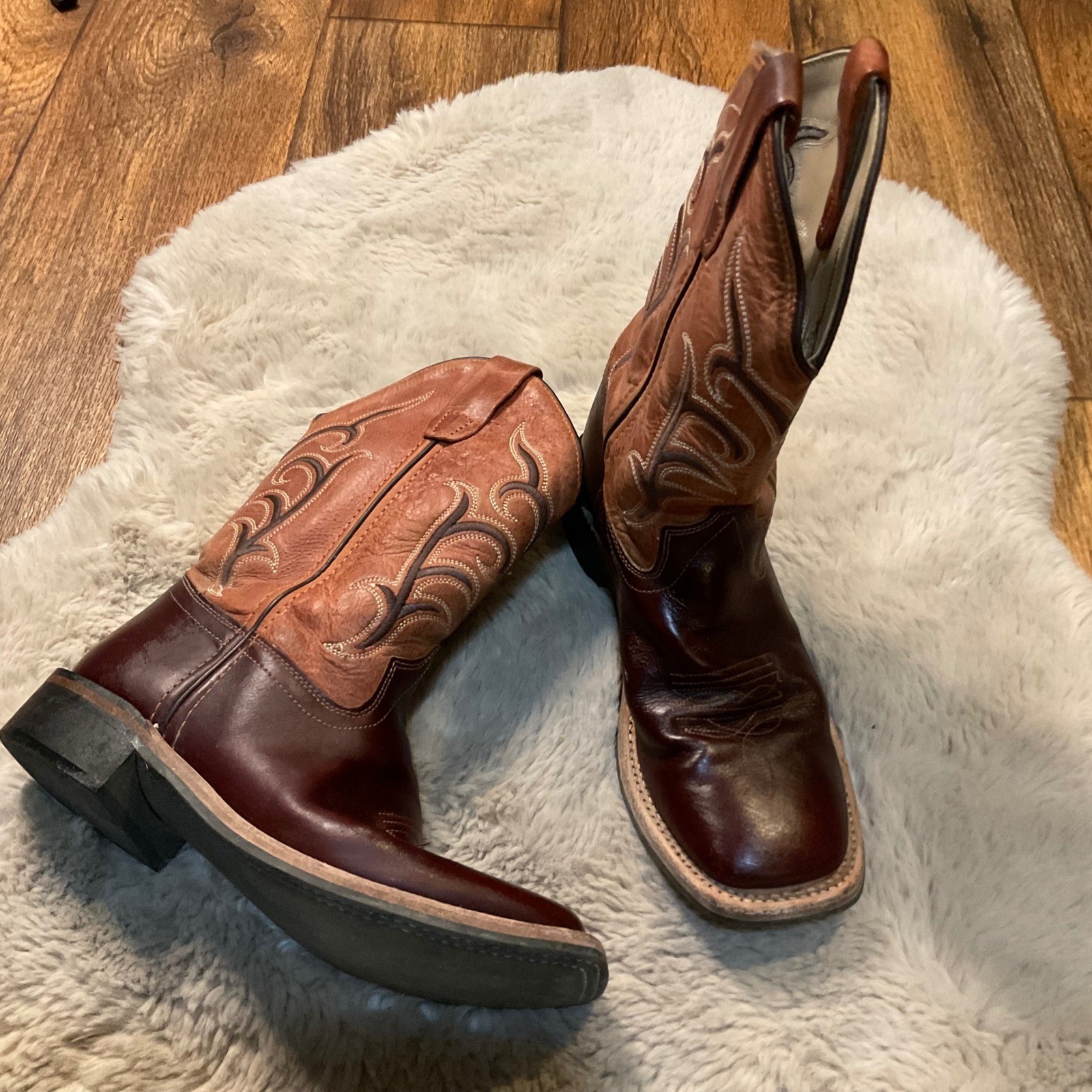 Old West Cowboy Boots Size 3 BSC1859 Square Toe Brown Rust Top