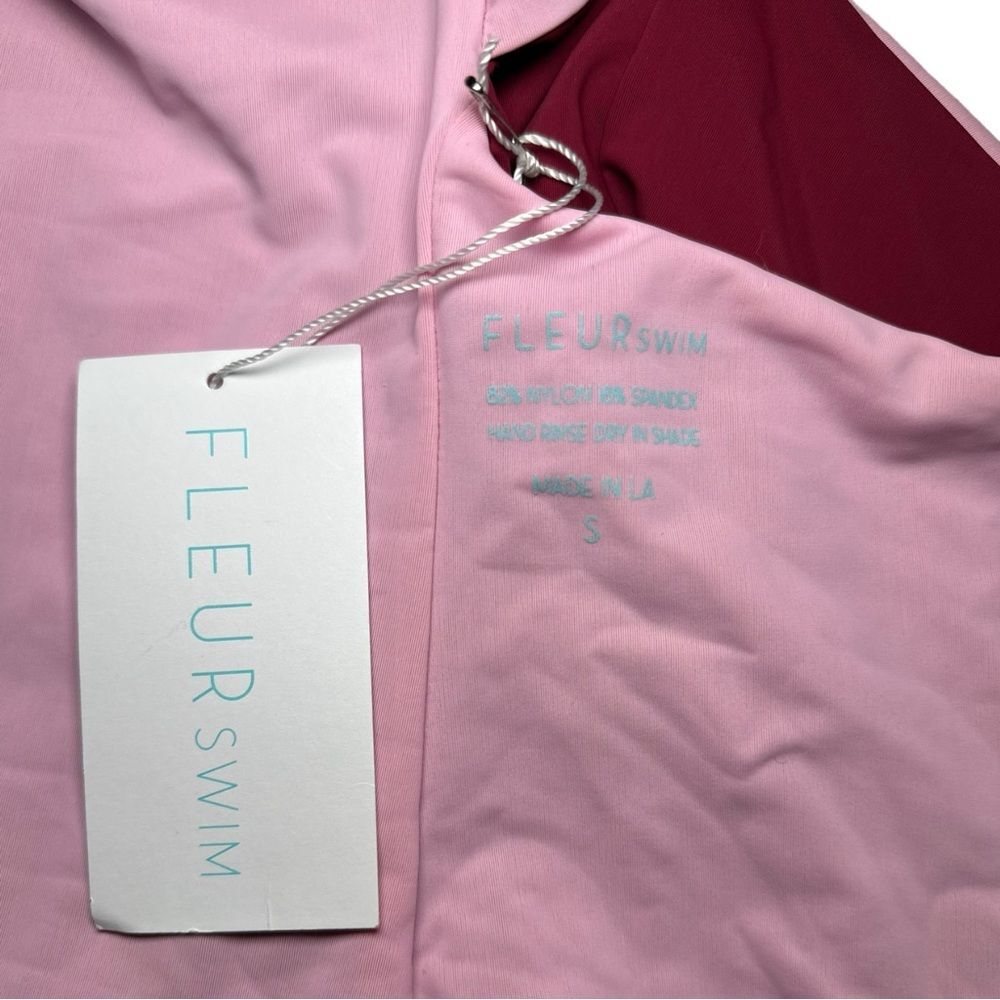 NWT FLEURSWIM Wine Red / Light Pink One Piece Square Neck Tie-Back Size: Small