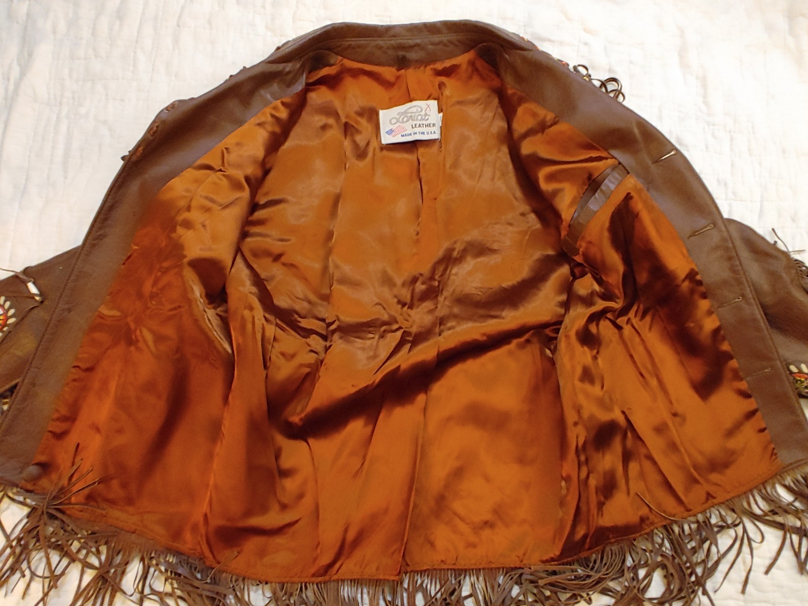 Vintage 70s Lariat Leather Fringe Jacket Beaded Western Cowboy Hippie Ranch USA