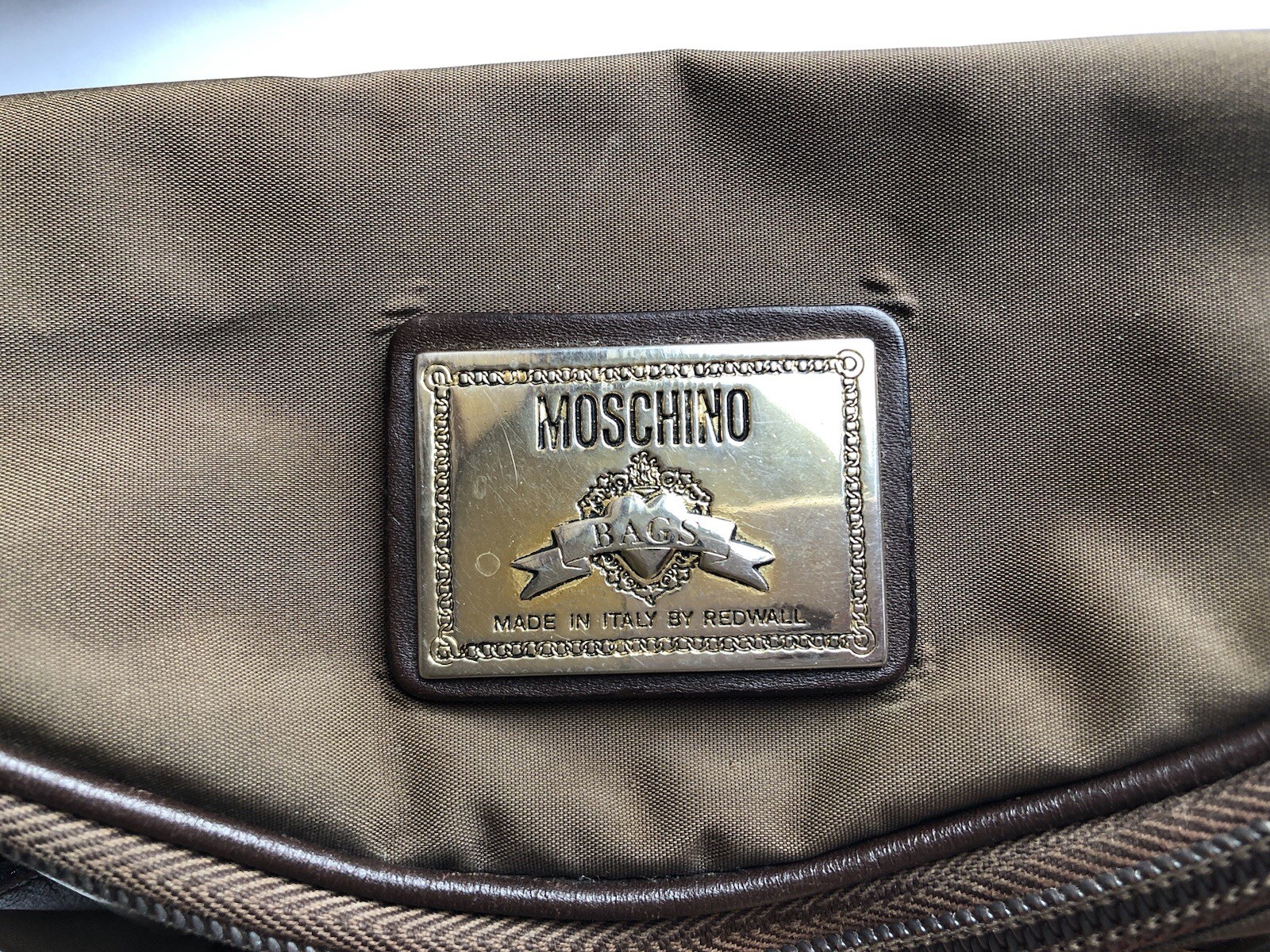 MOSCHINO Redwall Vintage Brown Nylon Gold Logo Fanny Pack Belt Bag