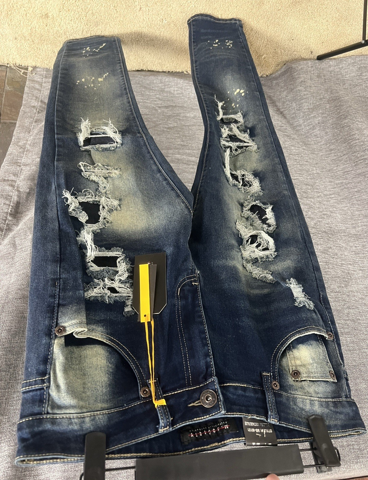 M.SOCIETY Men’s Skinny Slim Fit Jeans Distressed Medium Wash Denim 5-Pocket