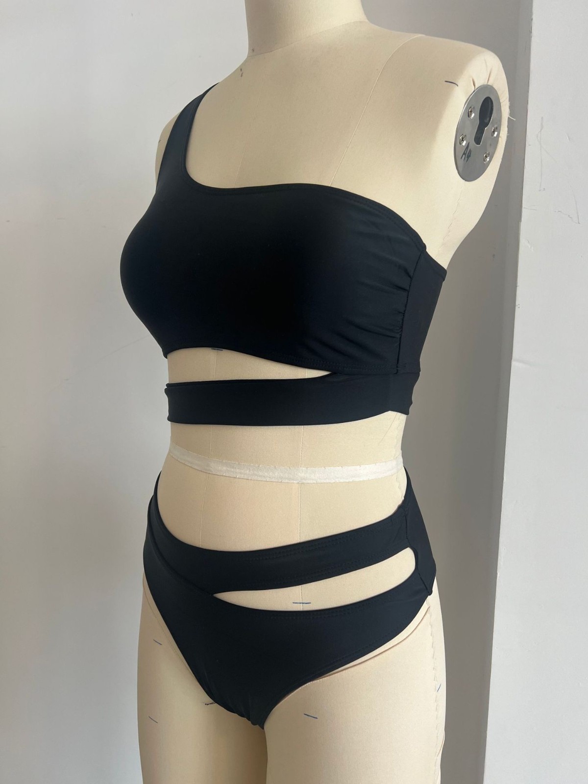 One Shoulder Cutout Bikini Set Hollow High Cut Two Piece Swimsuit Women