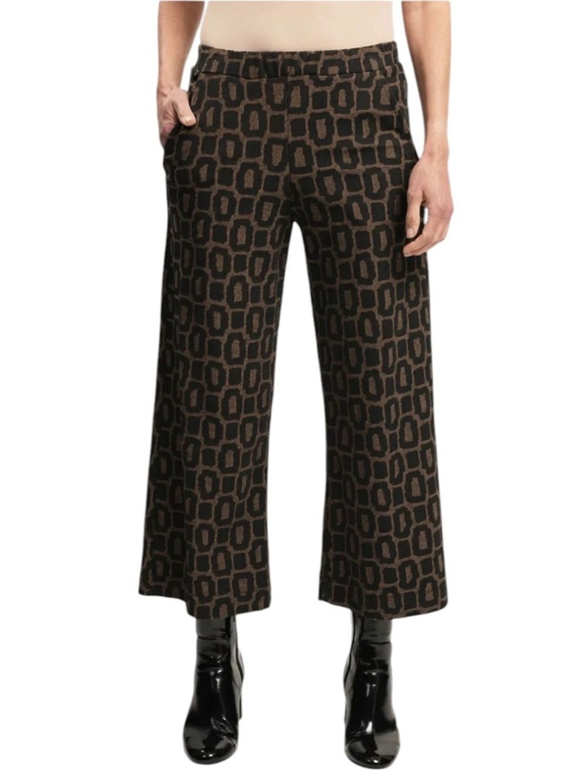 NWT Alembika Dynamite Days Cropped Wide Leg Pants Black Brown Size 1 | US 6-8