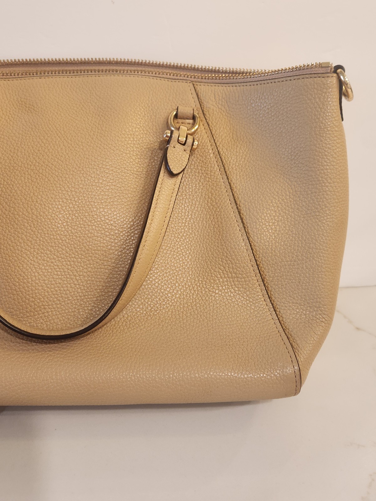 Coach Prairie Pebbled Leather Satchel Crossbody Women’s Handbag – Camel/Tan