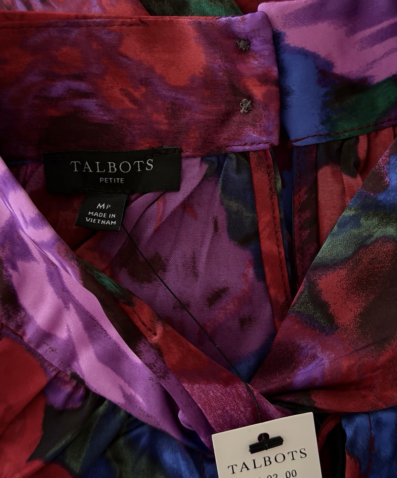 NWT Talbots Women’s Size PM Red Purple Polyester Blend Twist Neck Pullover Blous