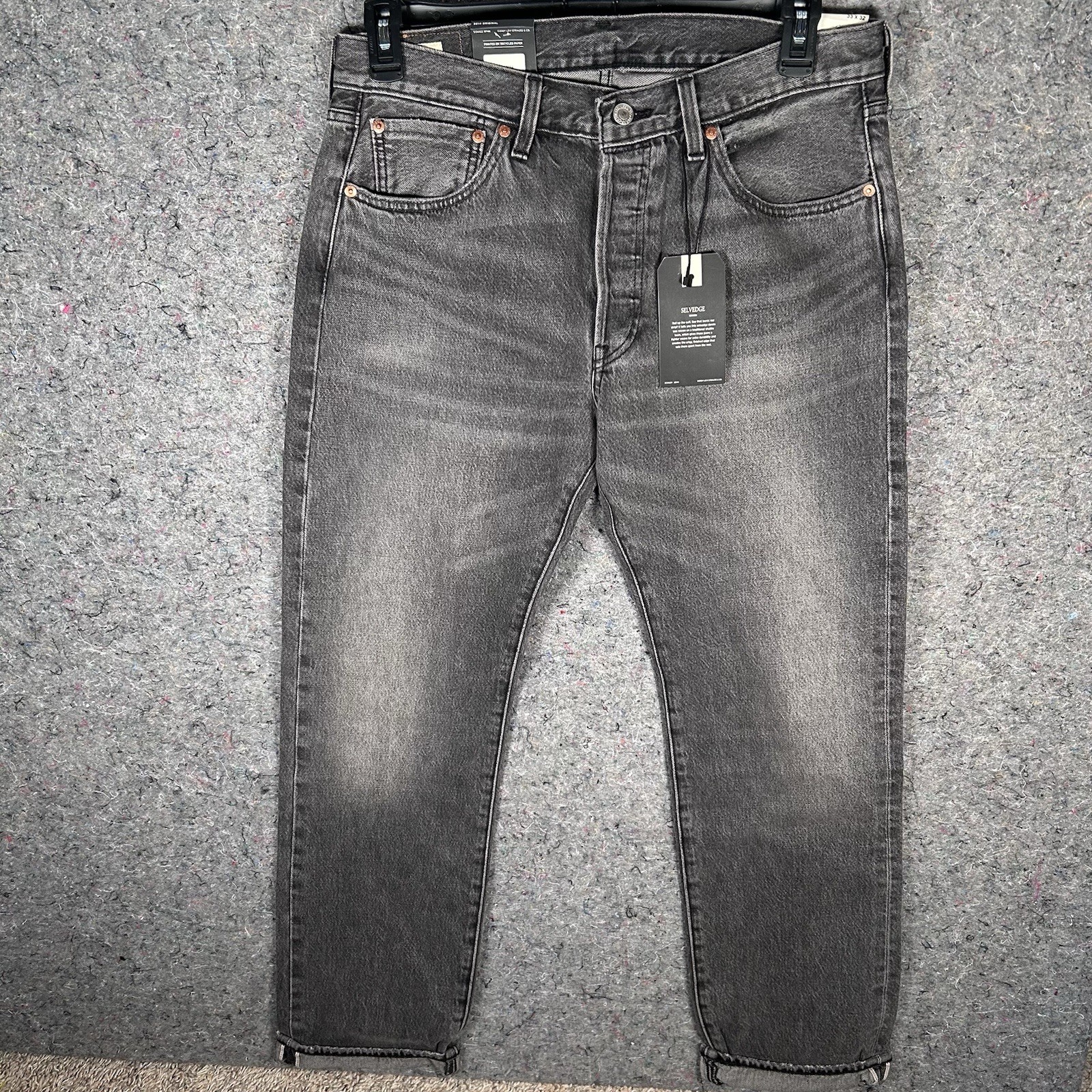 Levi’s 501 Selvedge Straight Fit Big E Denim Jeans Black Ash Men’s Size 33X32