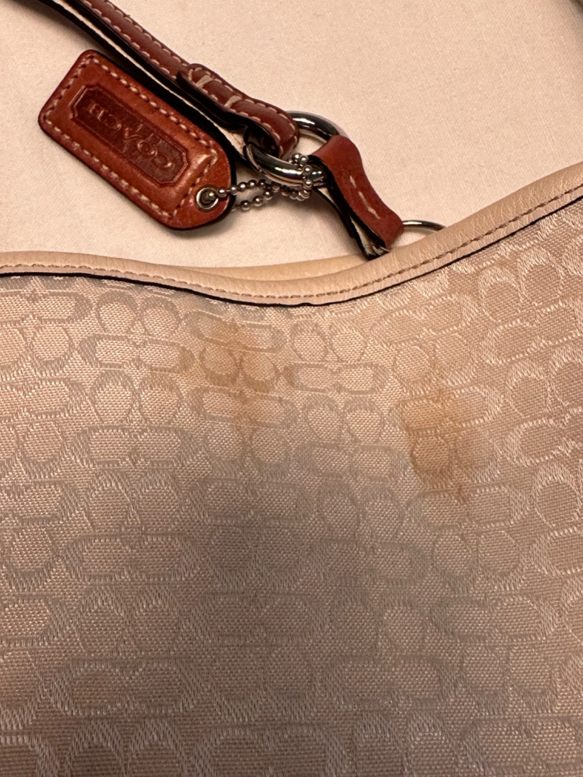 Coach Signature Hobo CC Monogram Shoulder Bag Cognac Leather White Fabric