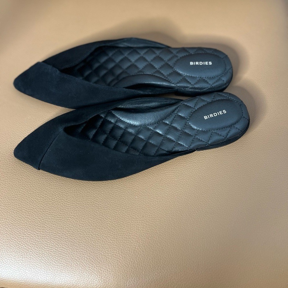 Birdies Black Pointed-Toe Flats Cushioned Comfort Quilted Insole Sz 8