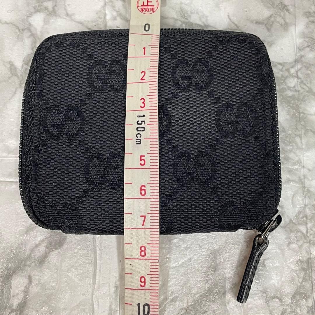 GUCCI Coin Case Round Zipper GG Mini Wallet Black