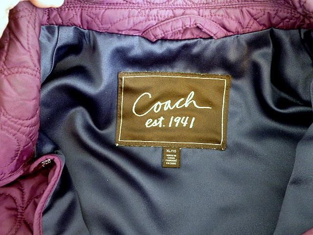 COACH 1941 Monogram C Logo Quilted Purple Plum Coat Jacket Lightweight Womens XL