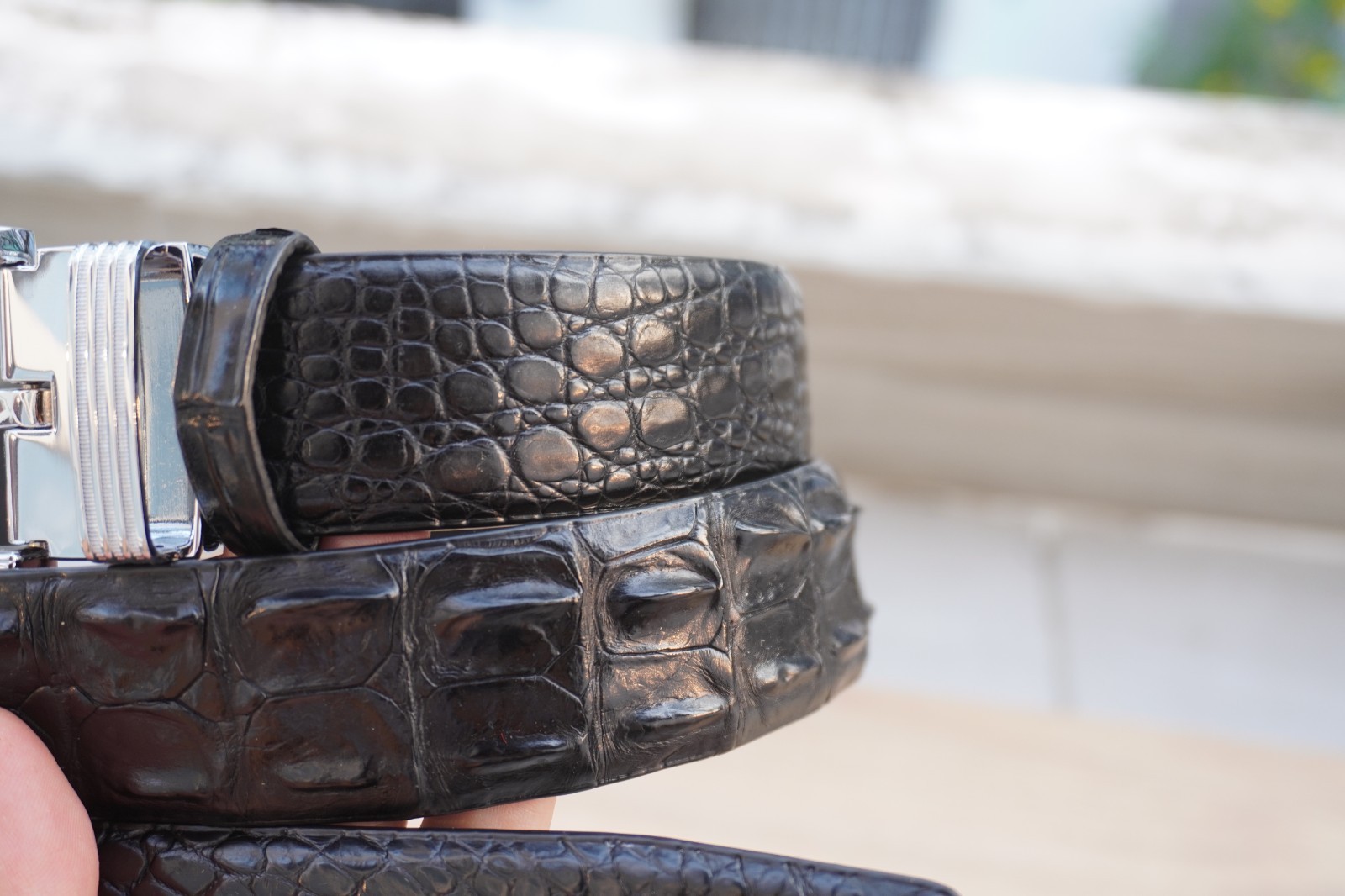 Black Real Genuine CROCODILE LEATHER Skin Men’s Belt W 1.3 inch #F30