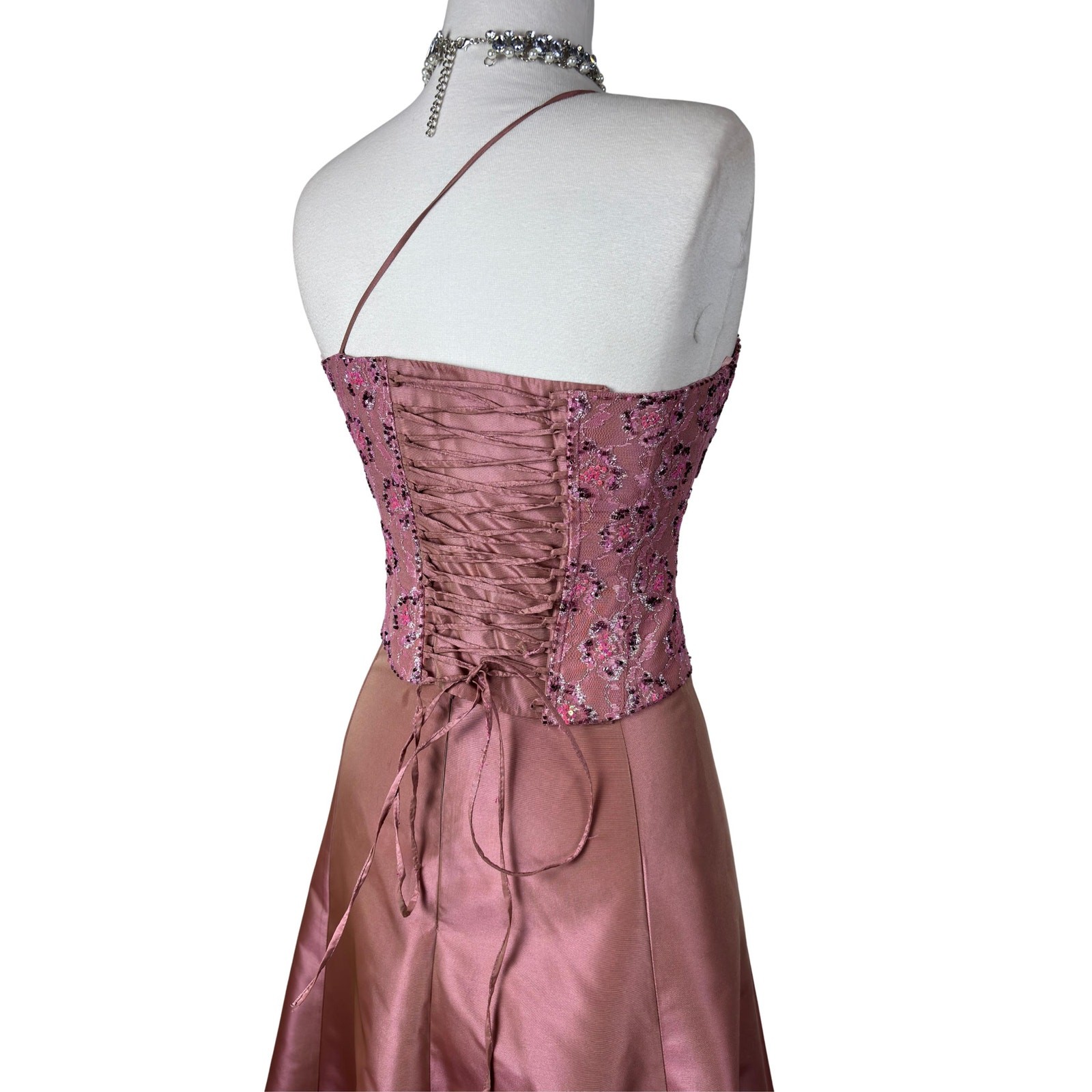 Vintage Pink Corset Prom Dress Set: Y2K Prom Gown Satin Gown, Glitter Bustier