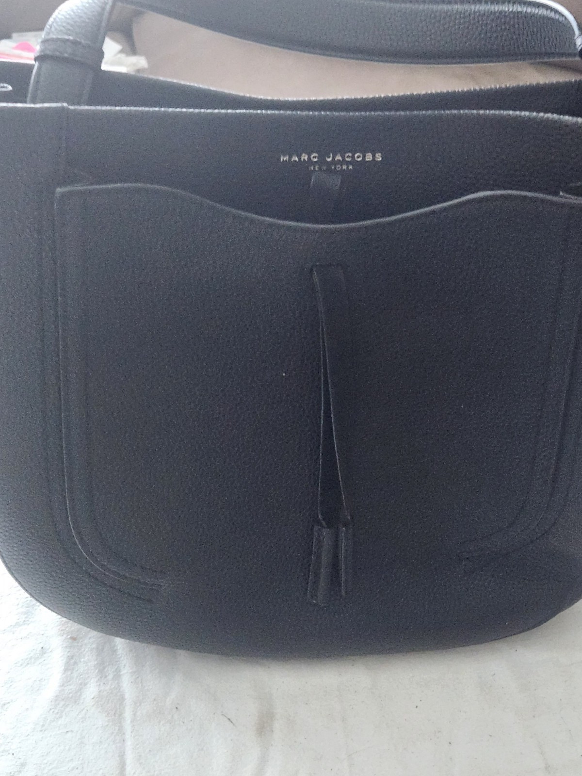Marc Jacobs Maverick Handbag pebbled leather texture curved top edge with tassel