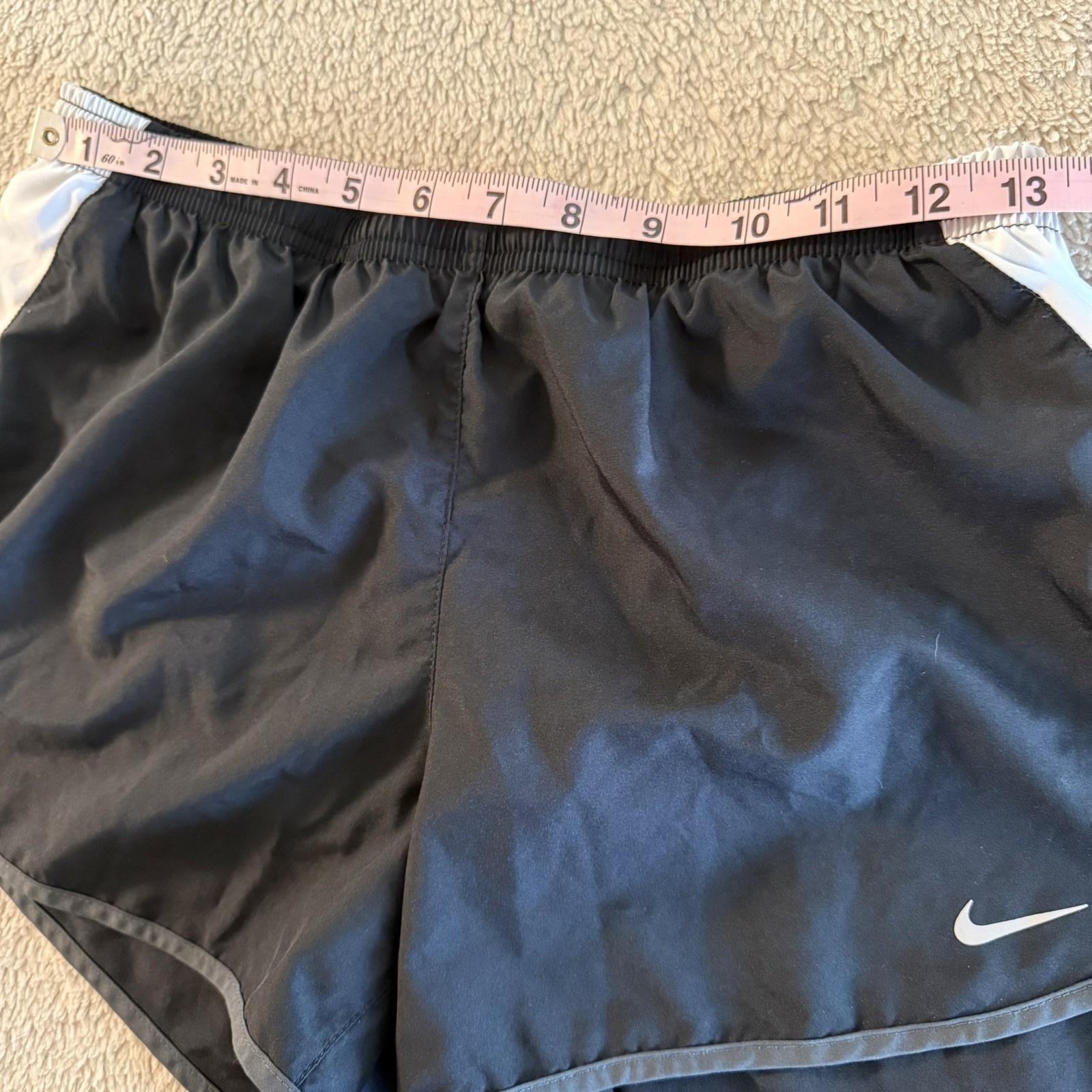 Nike Dri-FIT Lined Running Track Shorts Womens Size Medium Black Grey White