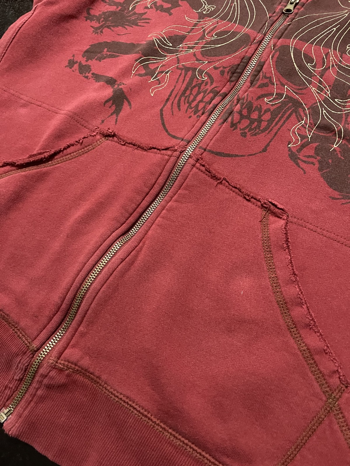 Disney Store Y2K Style Pirates of the Caribbean Skull Zip Hoodie, Maroon, XXL