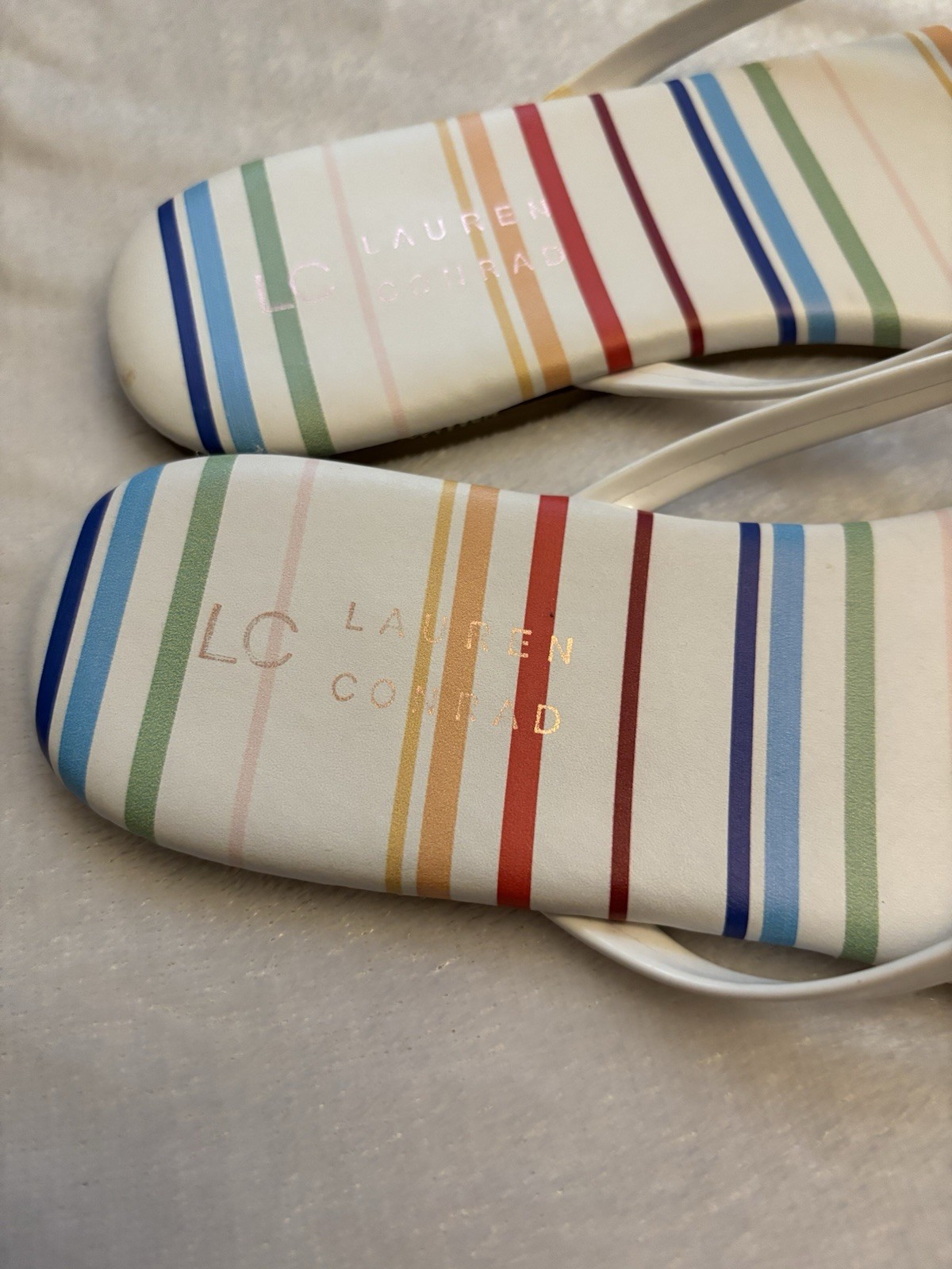 LC Lauren Conrad White-Strap Multicolor Stripe Flip Flop Sandals