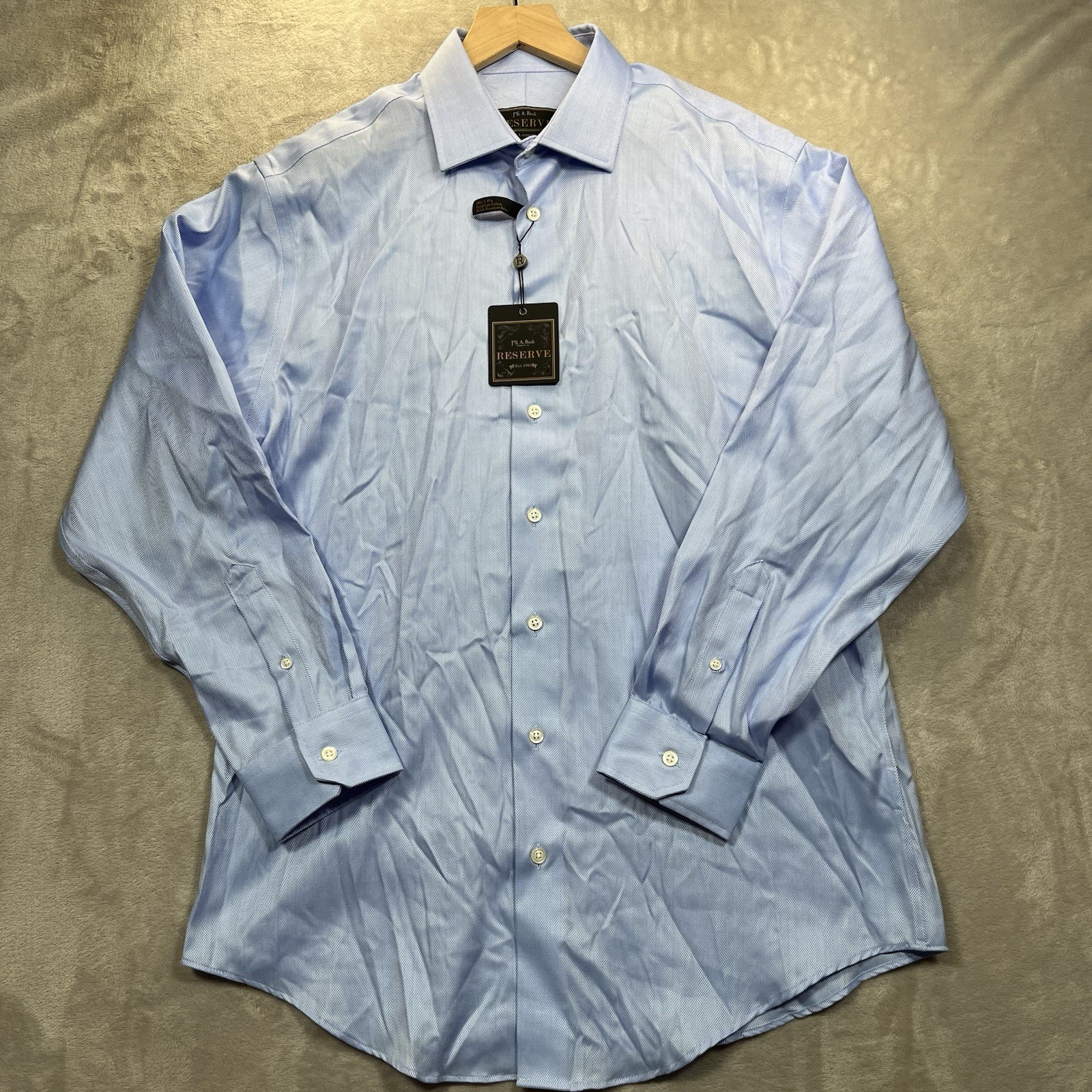 Jos. A. Bank Reserve Dress Shirt Mens 16 33 Blue Herringbone Egyptian Cotton NEW