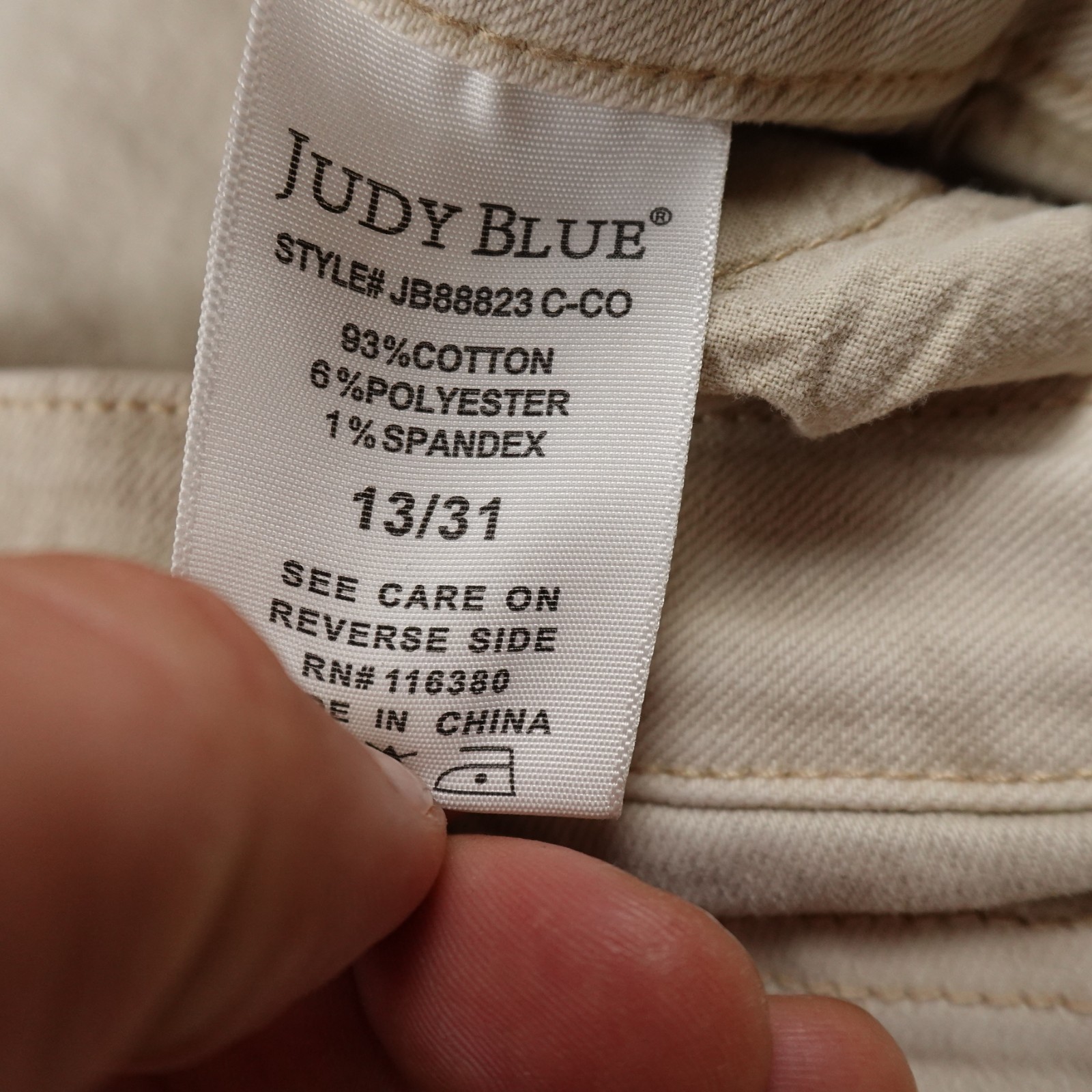 Judy Blue Jeans Womens 13 Beige Denim Trouser Pants High Rise Flare Bell Stretch